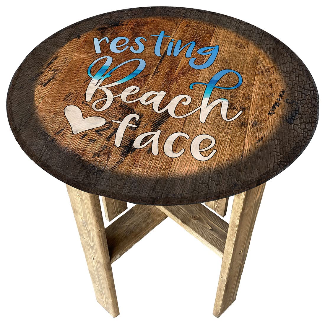 Rustic Whiskey Barrel End Table - Round Wooden Side Table for Beach House & Farmhouse Decor | Perfect for Living Room, Patio, or Outdoor Use