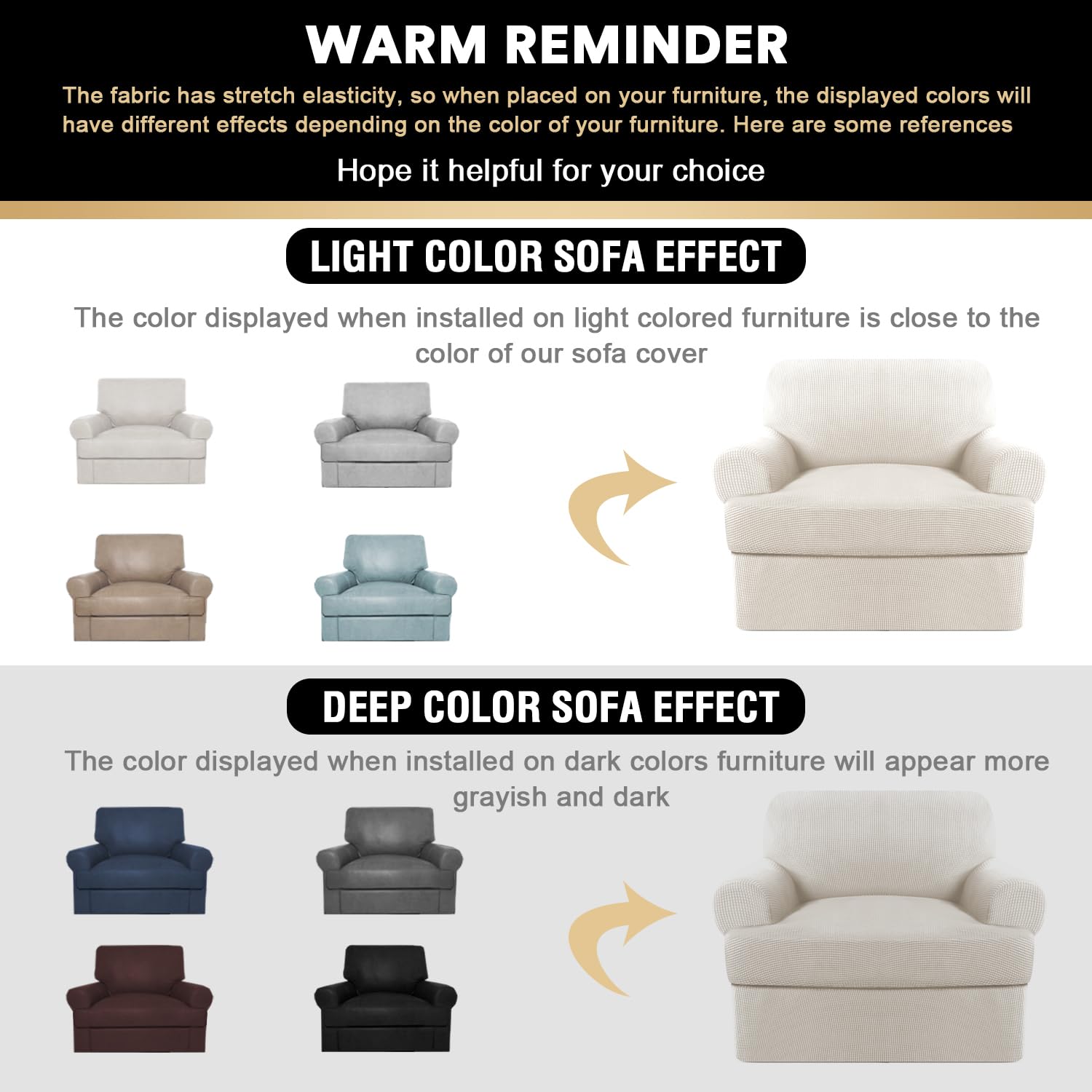 PrinceDeco 2-Pack Stretch Armchair Slipcovers with T-Cushion Cover - Soft Machine Washable Furniture Protectors for Living Room, Office & Dining Chairs - Ivory