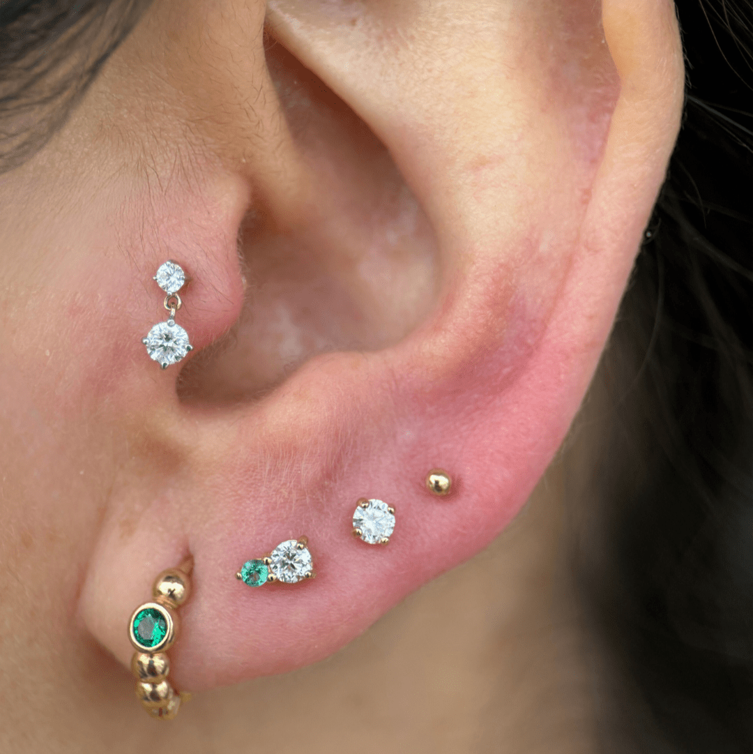 14K Solid Yellow Gold Emerald Beaded Hoop Earrings – Elegant Jewelry for Women, Perfect for Parties, Weddings & Everyday Wear