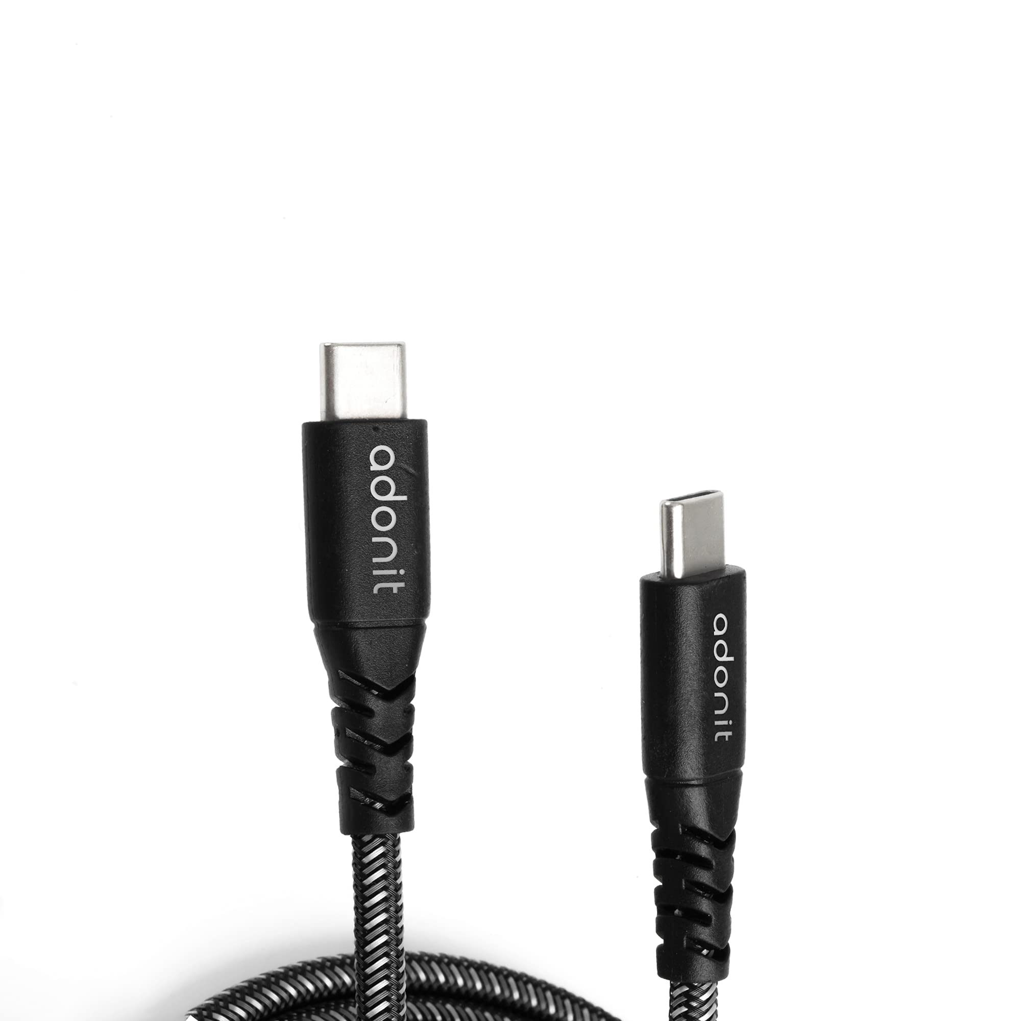 Adonit 1.2m USB-C to USB-C Fast Charging Cable (Gray) - Compatible with iPhone 15, iPad Pro, MacBook Air, MacBook Pro, Tablets & Laptops - Perfect for Home, Office & Travel Charging