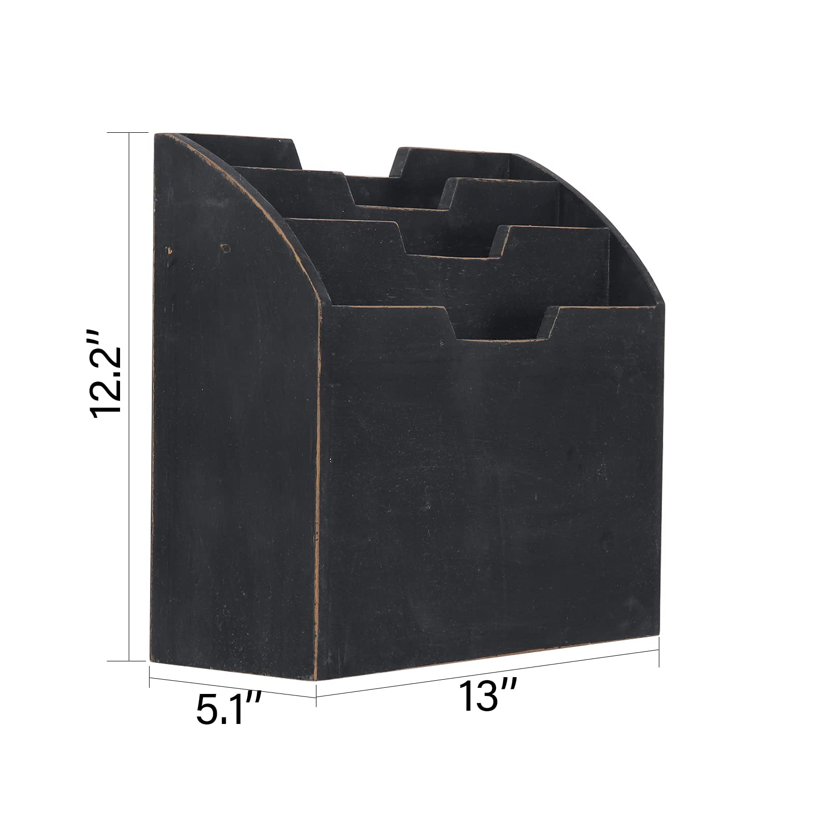 Rustic Black Distressed Wooden Desk Organizer - Mail Sorter, Paper File Holder, Magazine & Bill Organizer for Home Office, Bedside Table, and Countertop Use