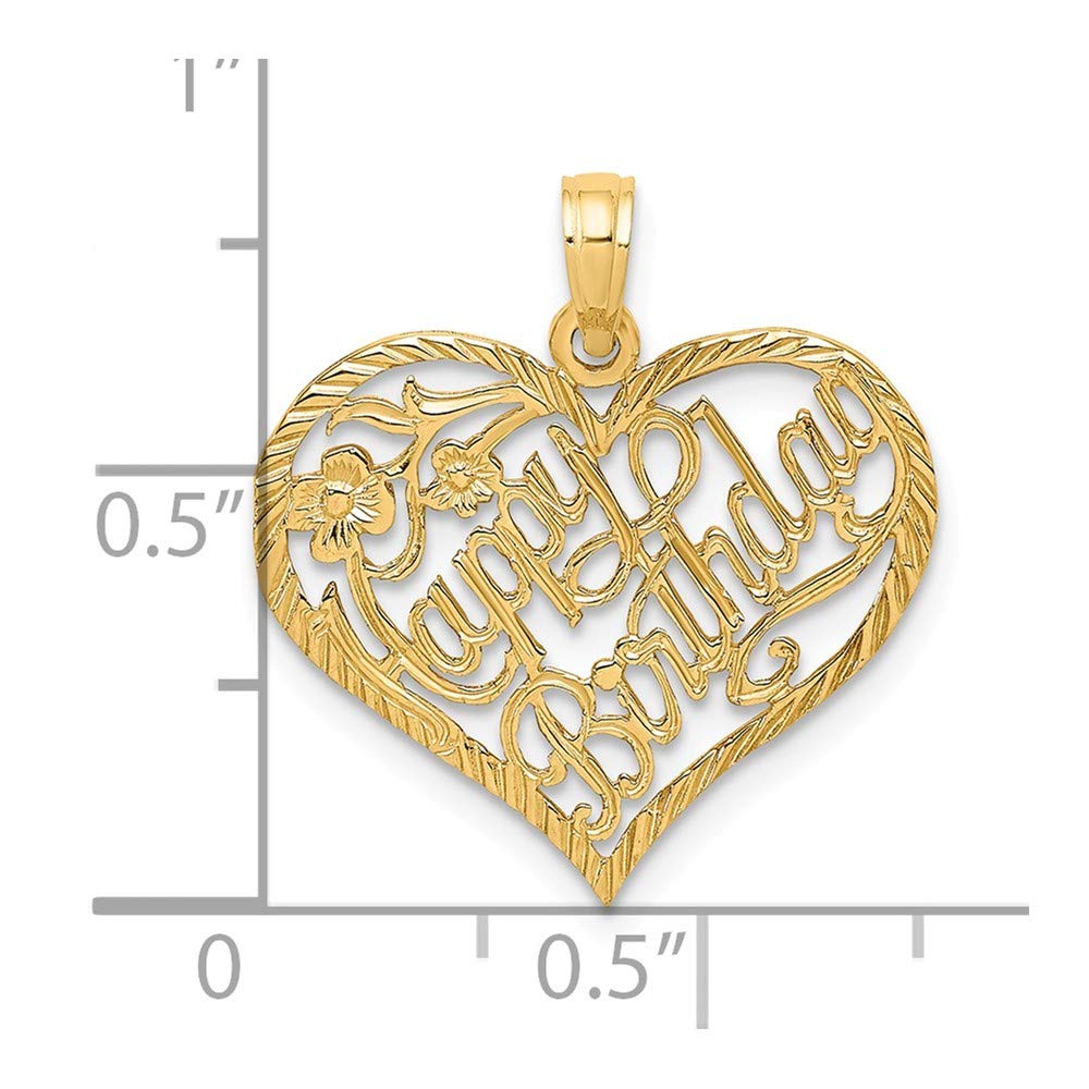 14K Solid Yellow Gold Happy Birthday Heart Charm Pendant - 21mm x 20mm - Perfect Gift for Birthday, Anniversary & Special Occasions