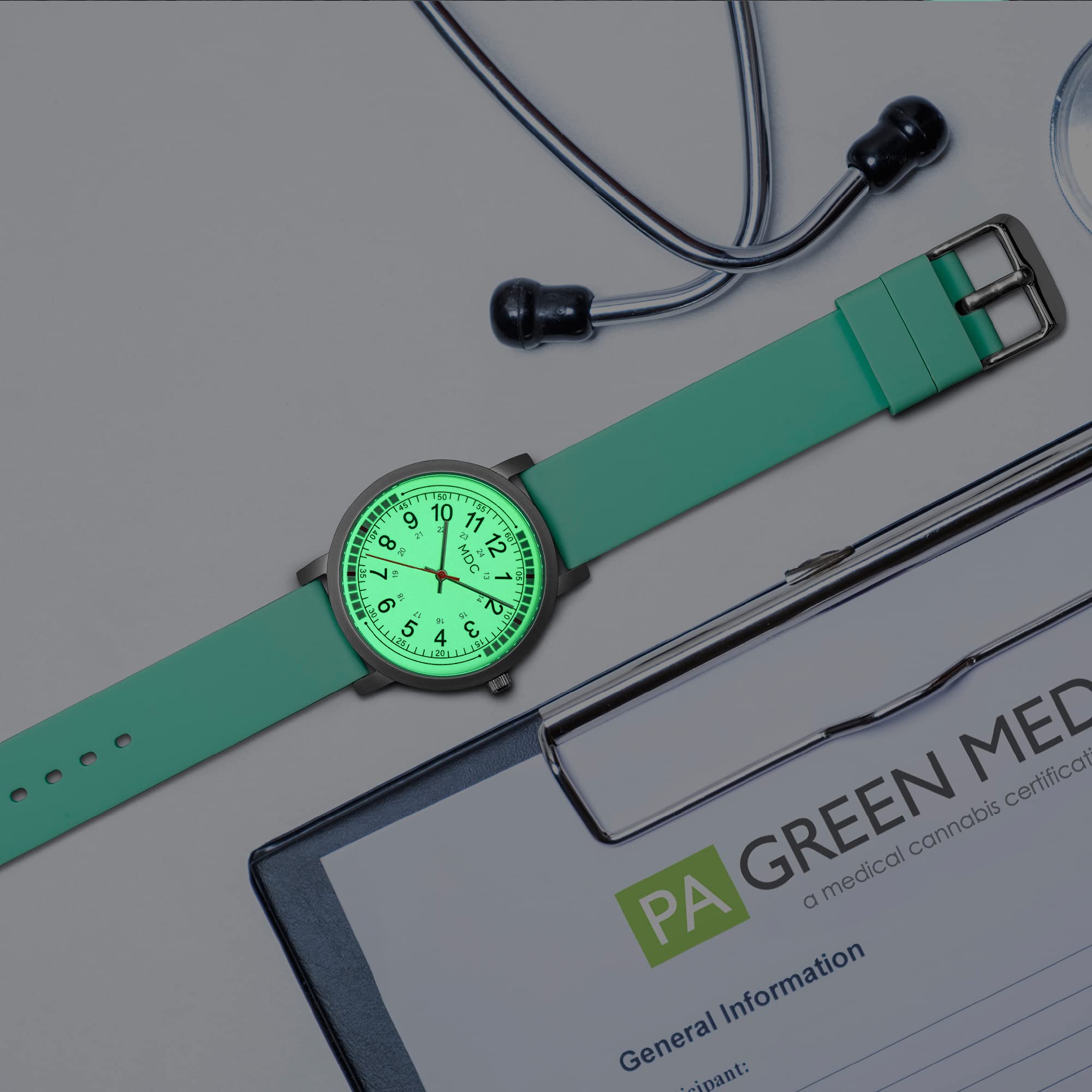 Glow in The Dark Nurse Watch for Women - 15 Second Intervals Quadrant Pulse Ring, 5ATM Waterproof Analog Wristwatch with Silicone Band - Perfect for Nursing, Medical Professionals & Night Shift Workers