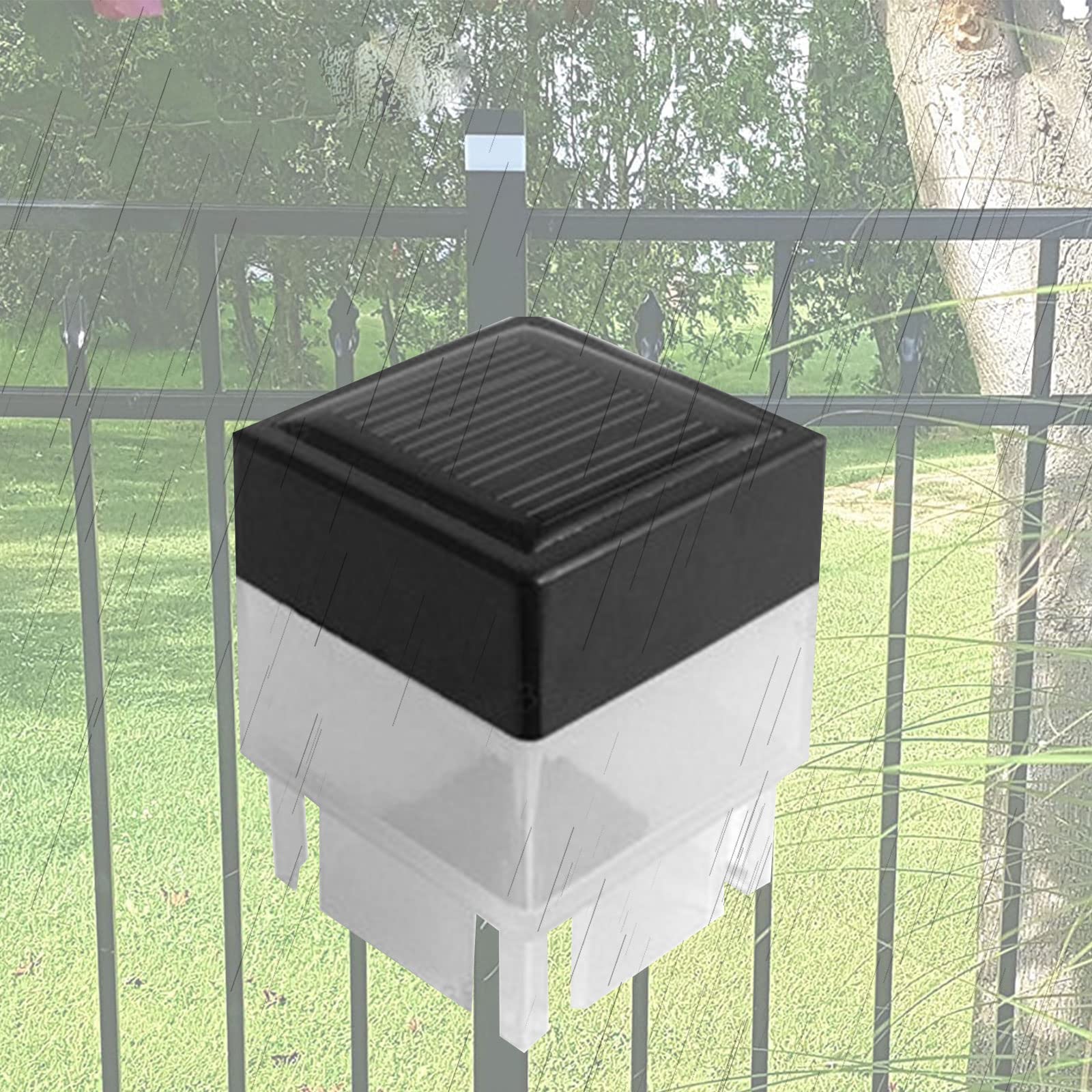 4 Pack Solar LED Fence Post Caps - 6V 2W Cool White Solar Lights for Wrought Iron, Aluminum & Garden Fences (2×2 Inch) - Weatherproof Outdoor Lighting for Pathways, Driveways & Yard Decoration