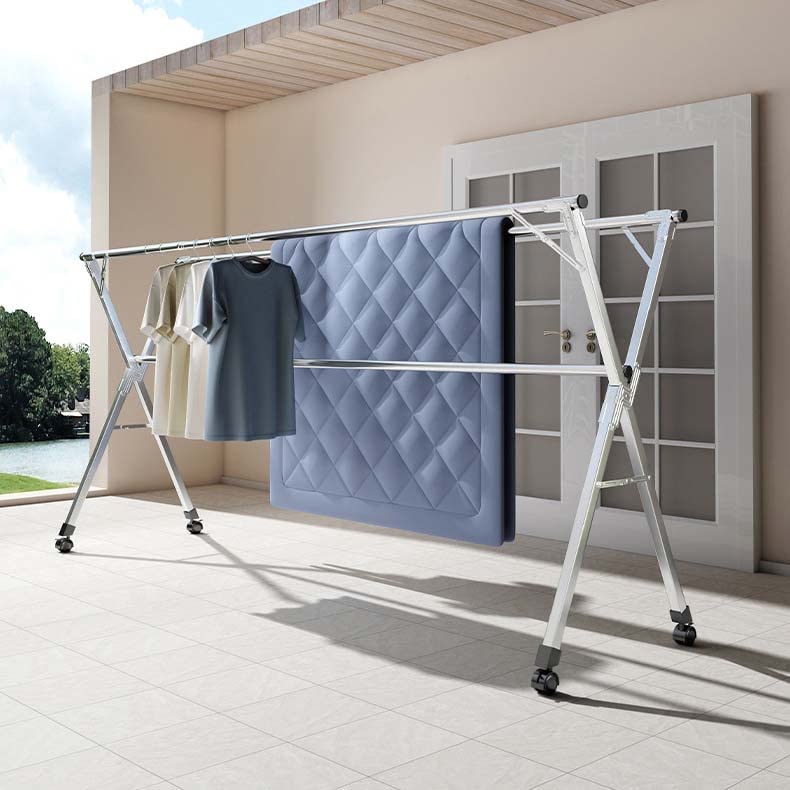 Foldable Heavy Duty Stainless Steel Clothes Drying Rack with Wheels - 63 Inch Large Laundry Hanger Stand for Indoor & Outdoor Use - Perfect for Apartments, Balconies, and Laundry Rooms