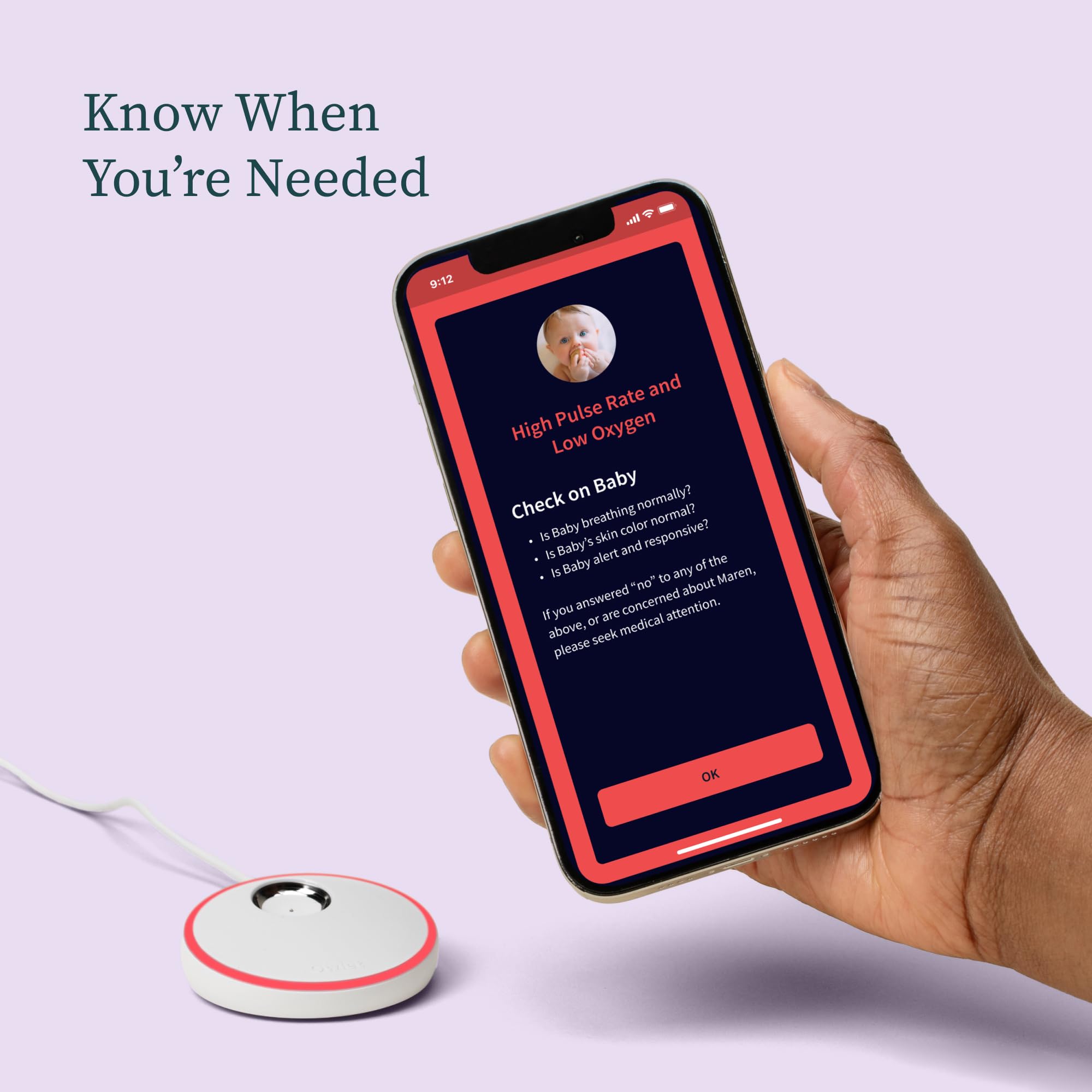 Owlet Dream Sock® Smart Baby Monitor with Heart Rate & Oxygen Tracking - Dusty Rose Sock for Newborns & Infants | Wireless Sleep Monitor for Peace of Mind at Night