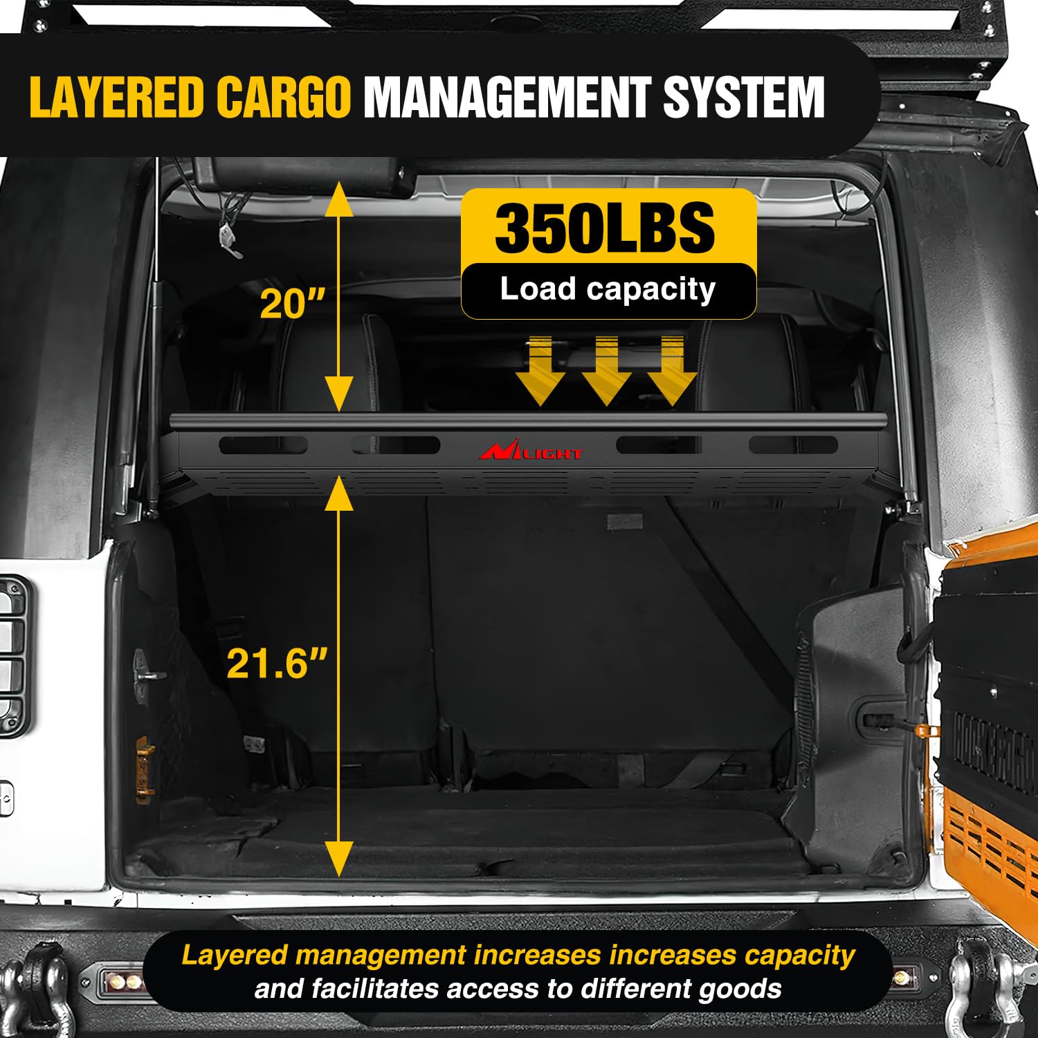 Nilight Interior Storage Rear Trunk Cargo Rack Basket Tray for 2007-2025 Jeep Wrangler JK JKU & JL JLU Unlimited 4-Door Hardtops - Heavy Duty Luggage Carrier Organizer for SUV Off-Road Camping Travel Accessories