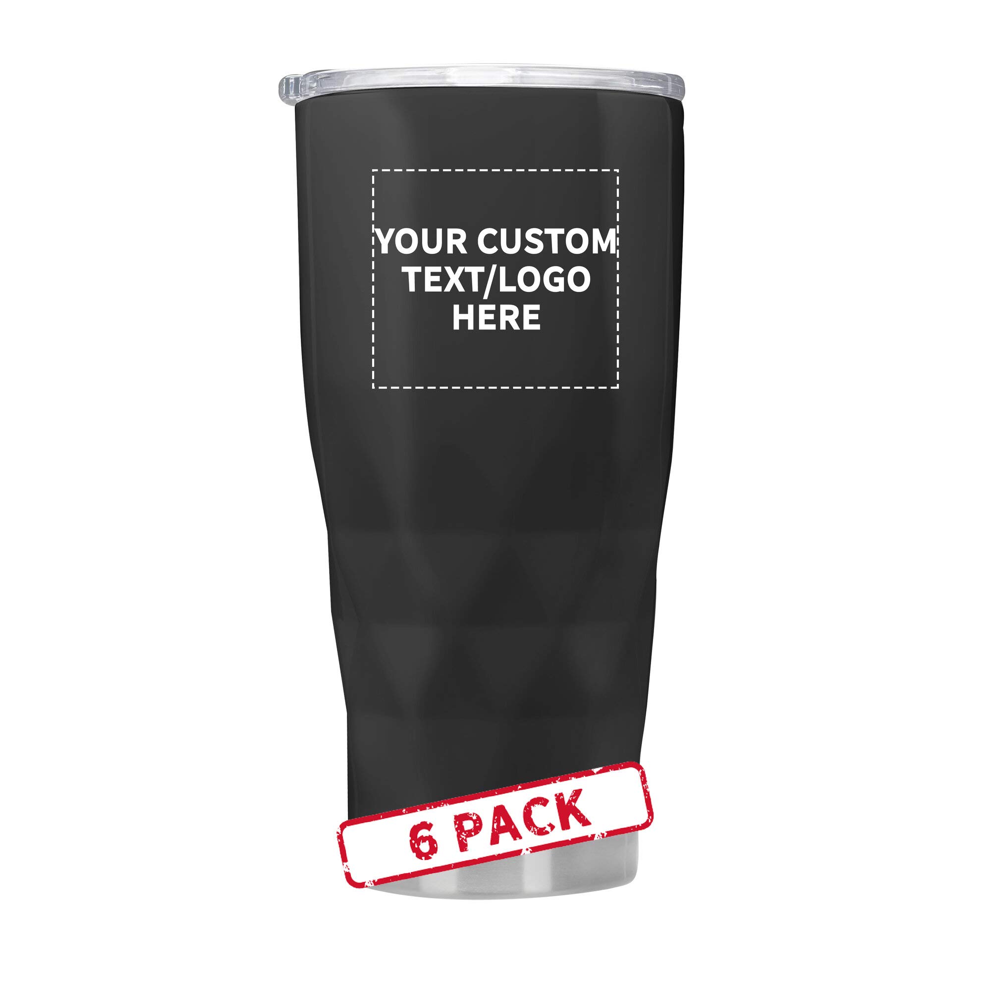 Custom 20 oz Quantum Stainless Steel Travel Mugs - 6 Pack with Personalized Text & Logo - Black - Perfect for Corporate Gifts, Office Use & Outdoor Adventures