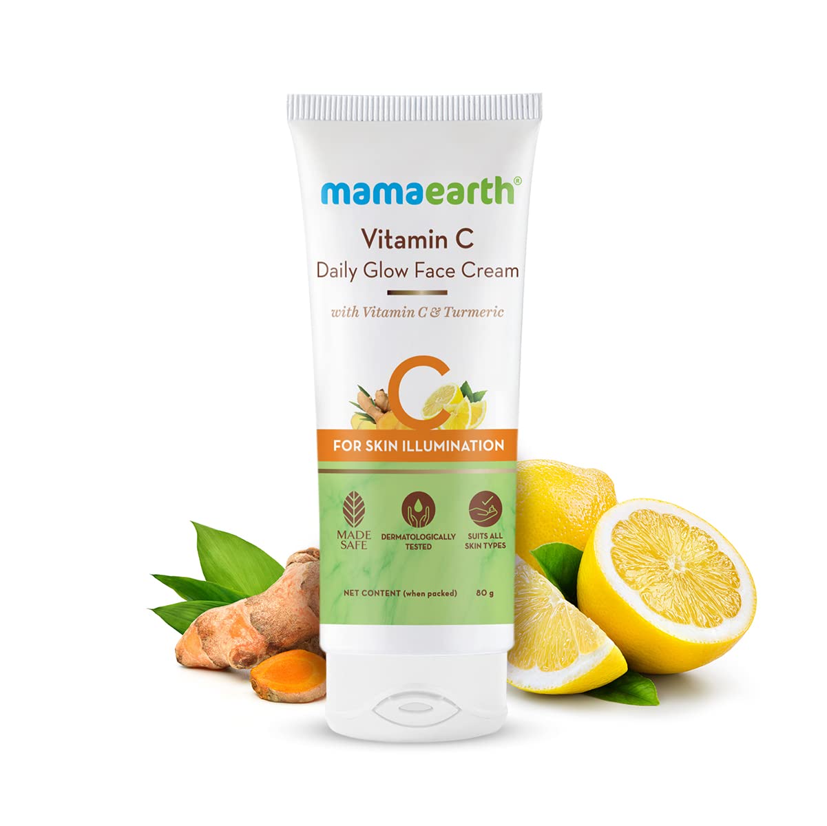 Mamaearth Vitamin C Daily Glow Face Cream with Turmeric for Skin Brightening & Radiance - 80g | Day & Night Moisturizer for Glowing Skin