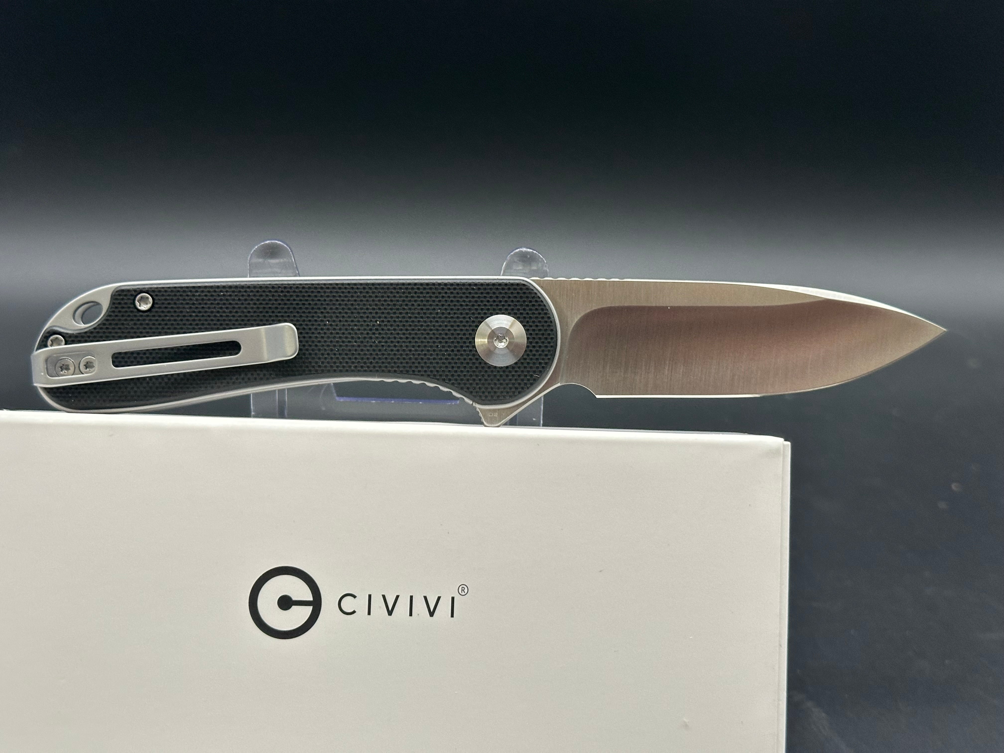 CIVIVI Elementum Liner Lock Folding Knife - Black G10 Handle, Plain Edge D2 Blade - EDC, Camping, Outdoor Survival & Everyday Carry