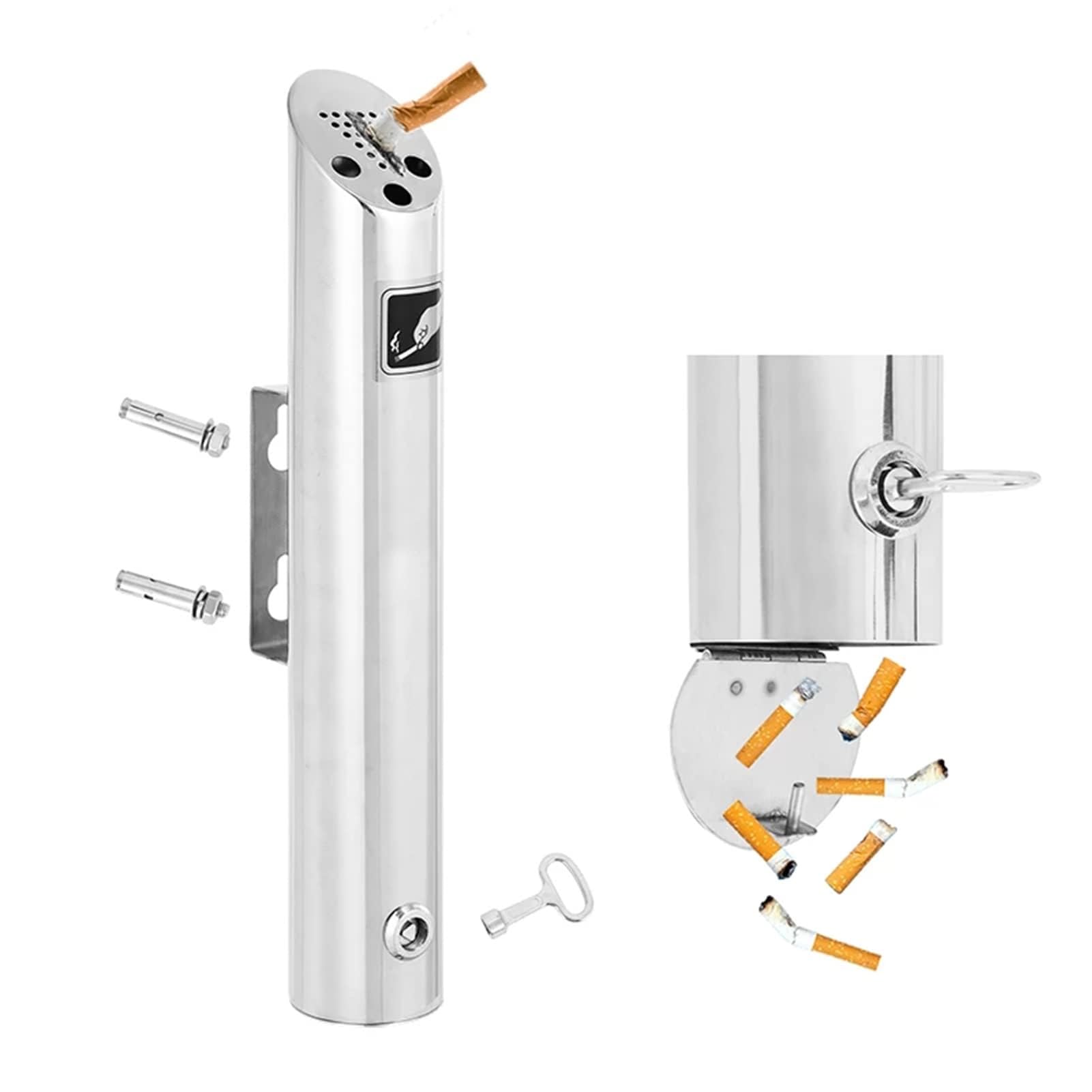 Wall Mounted Commercial Ashtray - Outdoor Stainless Steel Cigarette Ash Tray for Home, Garden, Patio, Shopping Mall & Office - Durable Wall Mount Cigarette Butt Disposal Container for Smoking Areas & Public Spaces