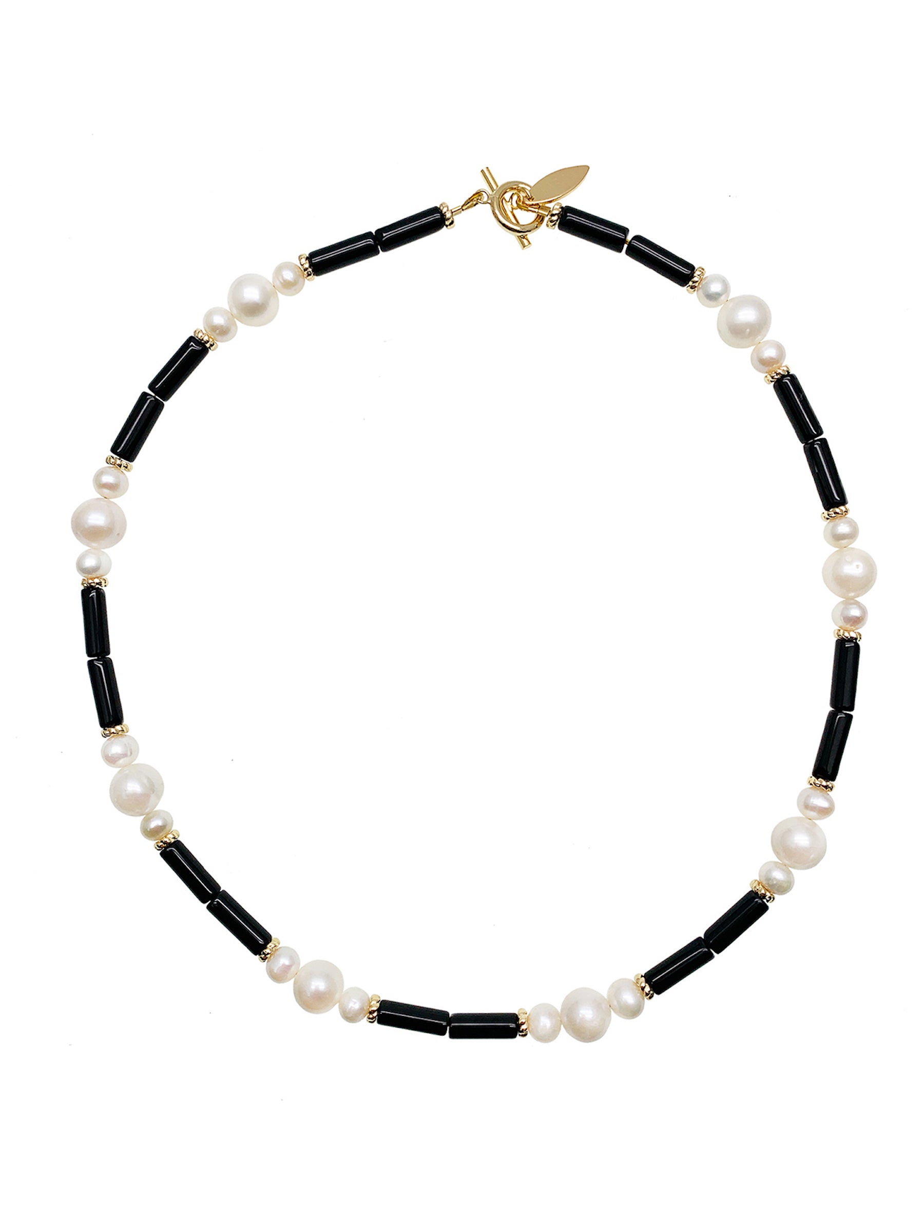 Black Agate and White Pearl Short Necklace for Women - Elegant Layered Beaded Jewelry for Daily Wear, Office, and Special Occasions