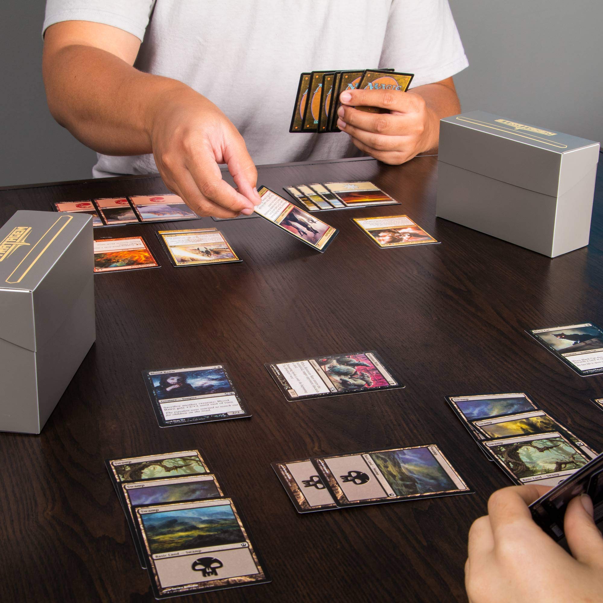 Durable Plastic Double Deck Card Storage Box - Perfect for Sleeved & Unsleeved Collectible Trading Cards | Card Game Organizer for MTG, Pokemon & Board Games