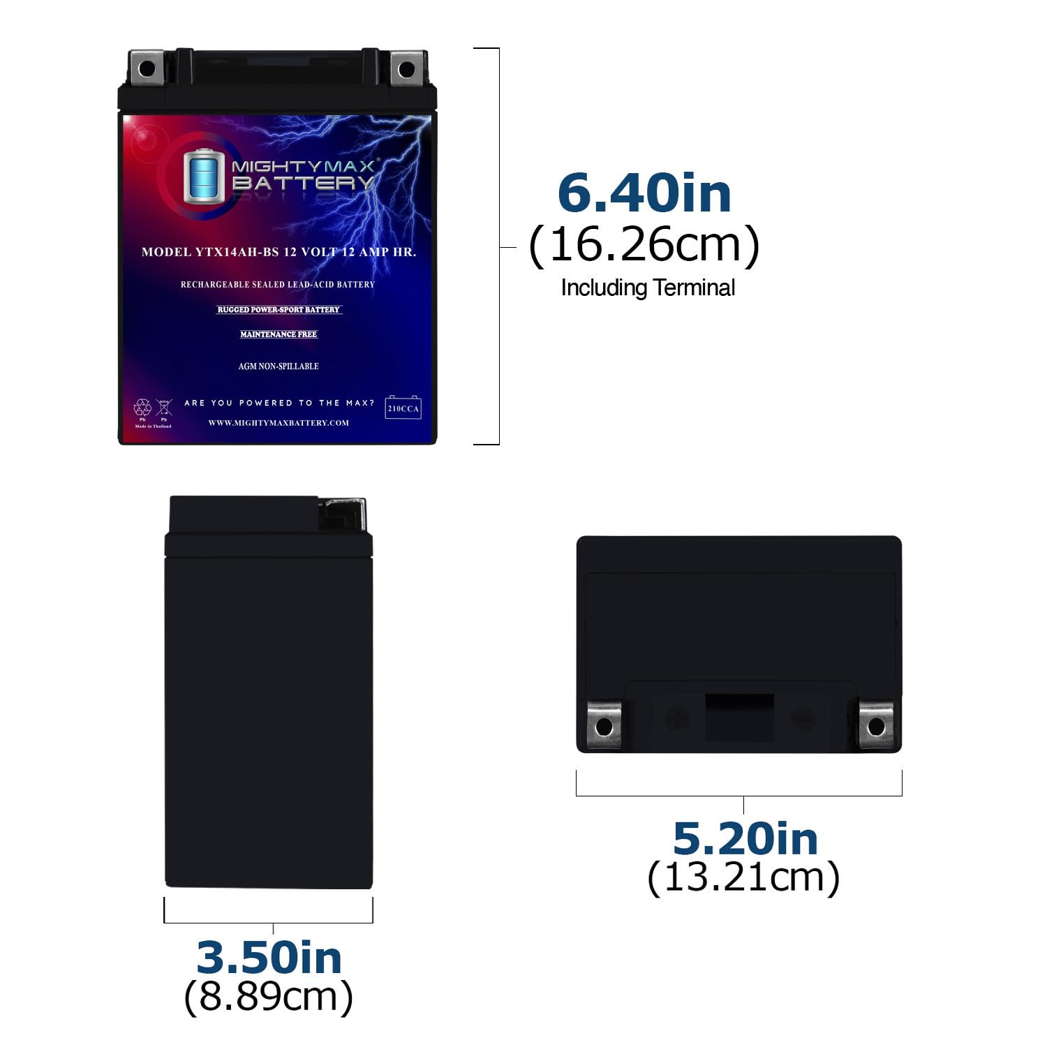 Mighty Max YTX14AH 12V 14AH Replacement Battery for Yamaha Motorcycles with 12V 2Amp Charger - Powers ATVs, Scooters & Marine Vehicles