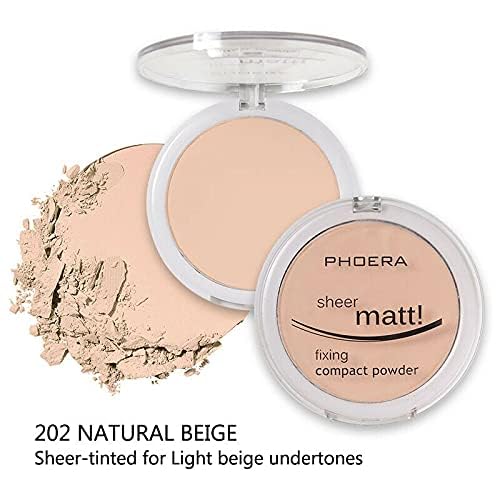 **AQUAPURITY - PHOERA Sheer Matte Fixing Powder, Makeup Setting Powder & Foundation Base, Long-Lasting Pressed Compact Powder with Vitamin E (202 Natural Beige) – Perfect for Flawless Matte Finish & All-Day Wear**    *(Use Case: Ideal for daily makeup, touch-ups, oily skin control, and achieving a smooth, shine-free complexion for work, parties, or special events.)*