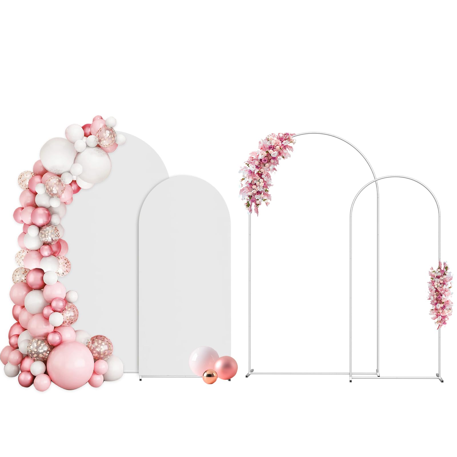 7.3FT & 6FT Metal Balloon Arch Stand Frame with Cover - Wedding Backdrop, Birthday Party Decor, Baby Shower & Graduation Ceremony Setup - White | Perfect for Indoor/Outdoor Events & Photo Booth Backgrounds