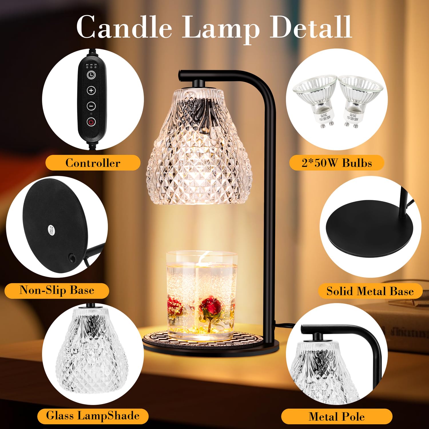 NEWHCTE Electric Candle Warmer with Timer & Remote Dimmer - 2x50W Bulbs Wax Melter for Home Decor, Aromatherapy, Bedroom Ambiance - Perfect for Relaxation, Romantic Nights & Holiday Decorations