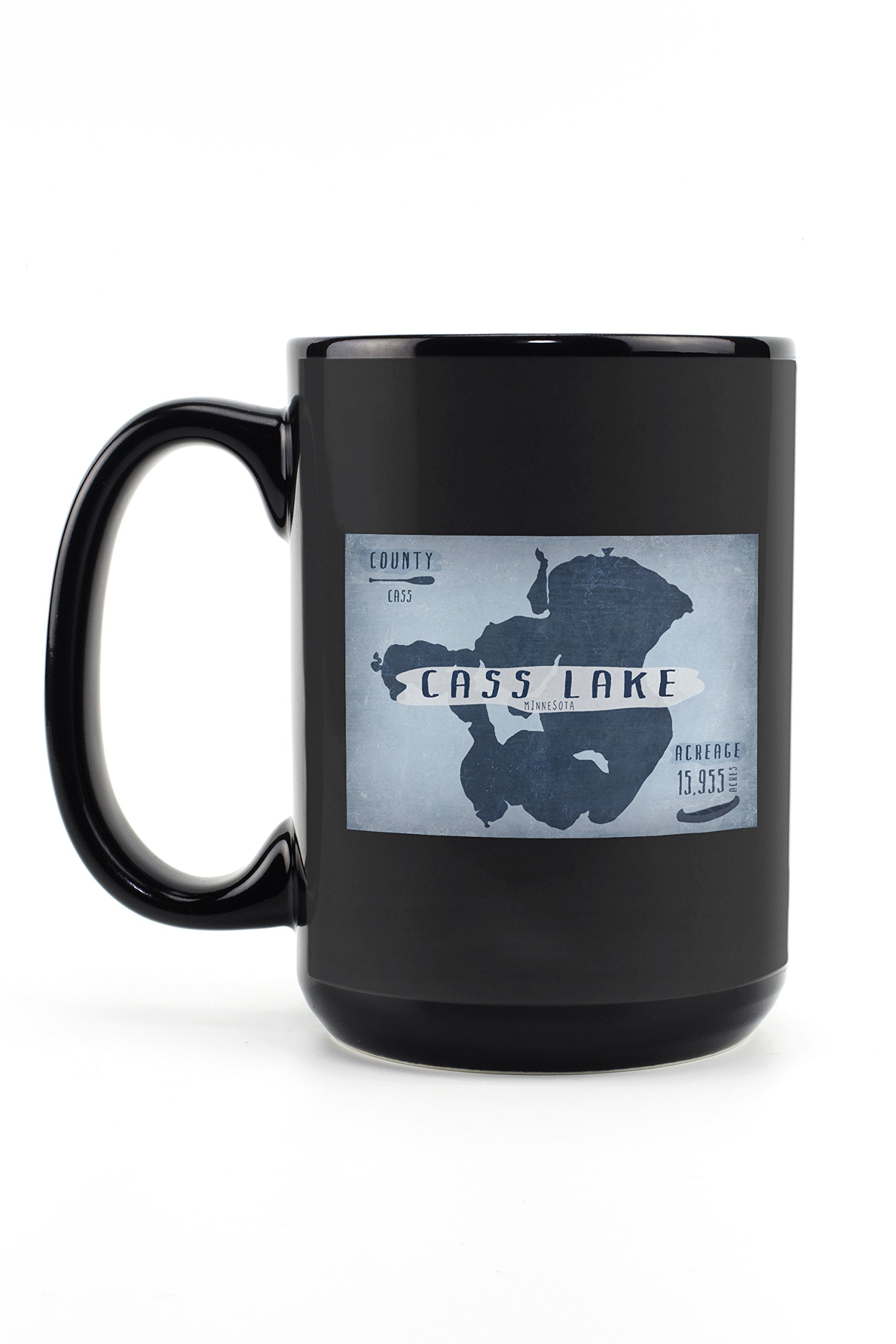 **15oz Black Ceramic Coffee and Tea Mug - Dishwasher & Microwave Safe - Perfect for Home, Office, or Camping - Cass Lake Minnesota Lake Themed Gift**