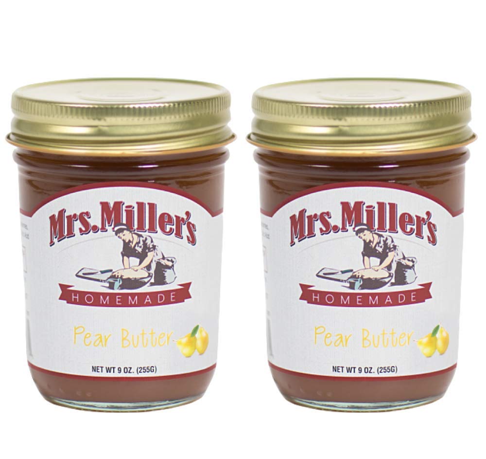Mrs. Miller's Amish Homemade Pear Butter - 9oz Jar, Pack of 2 | All Natural, No Corn Syrup | Perfect for Toast, Pancakes & Gift Giving