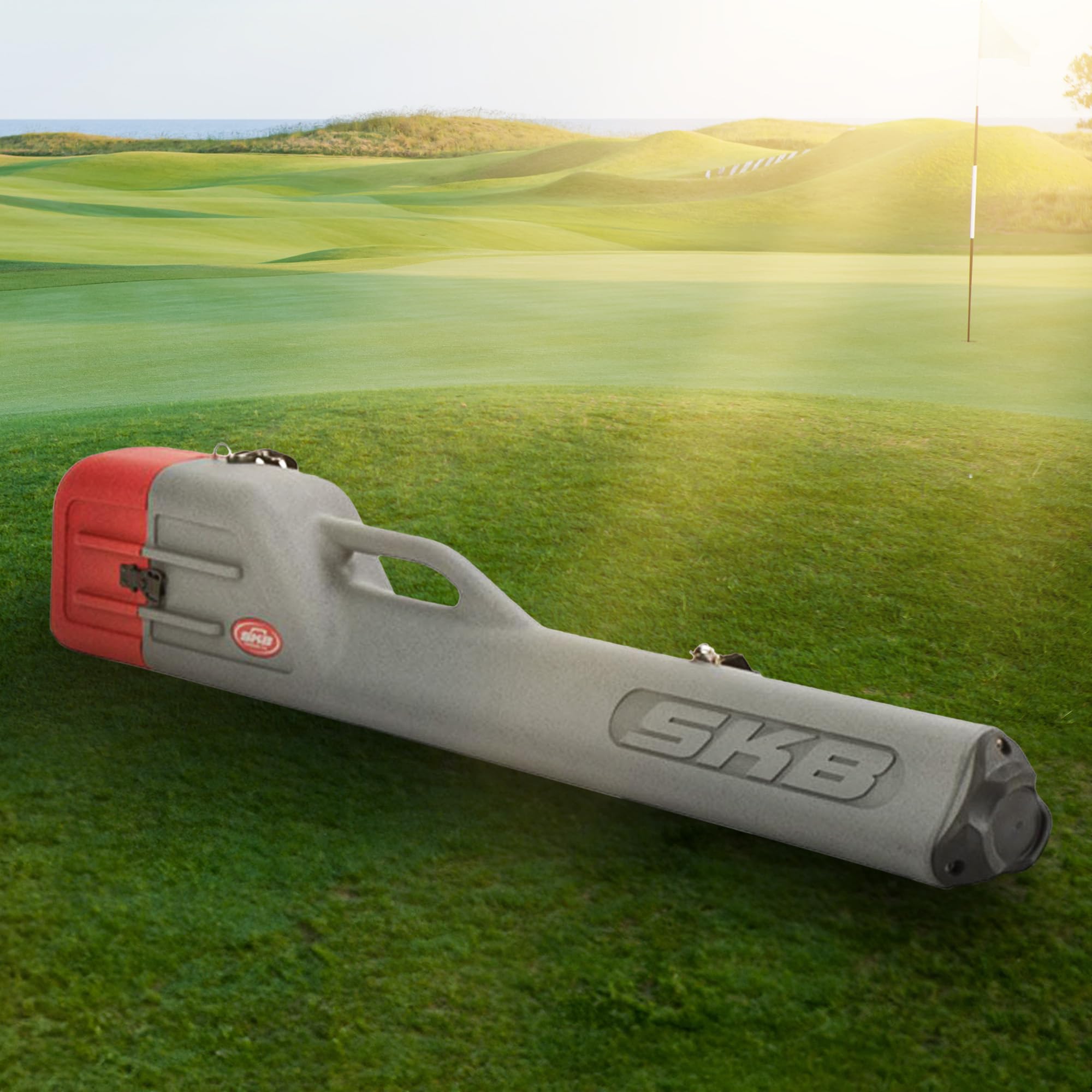 SKB Lightweight Hard Plastic Golf Travel Bag - Grey & Red with Shoulder Strap | Durable Airline-Approved Golf Club Case Holds 8 Clubs | Perfect for Golf Vacations & Air Travel