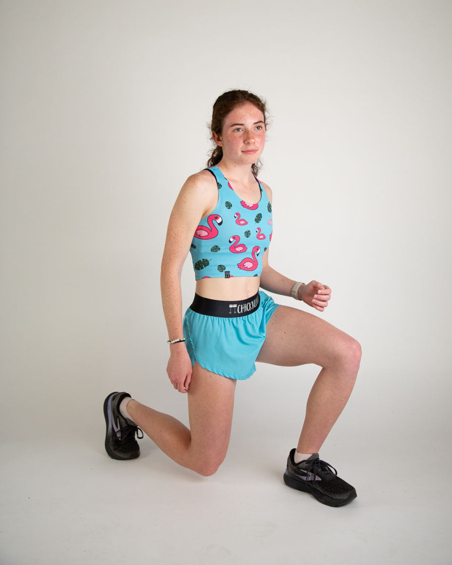 Women's Sky Blue 1.5 Inch Split Running Shorts - High Waist Athletic Shorts for Women, Workout, Yoga & Gym