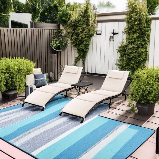 GUNJI 3-Piece Outdoor Wicker Lounge Chair Set with Adjustable Chaise & Side Table - Beige Patio Furniture for Poolside, Deck, Lawn, Garden & Backyard Relaxation
