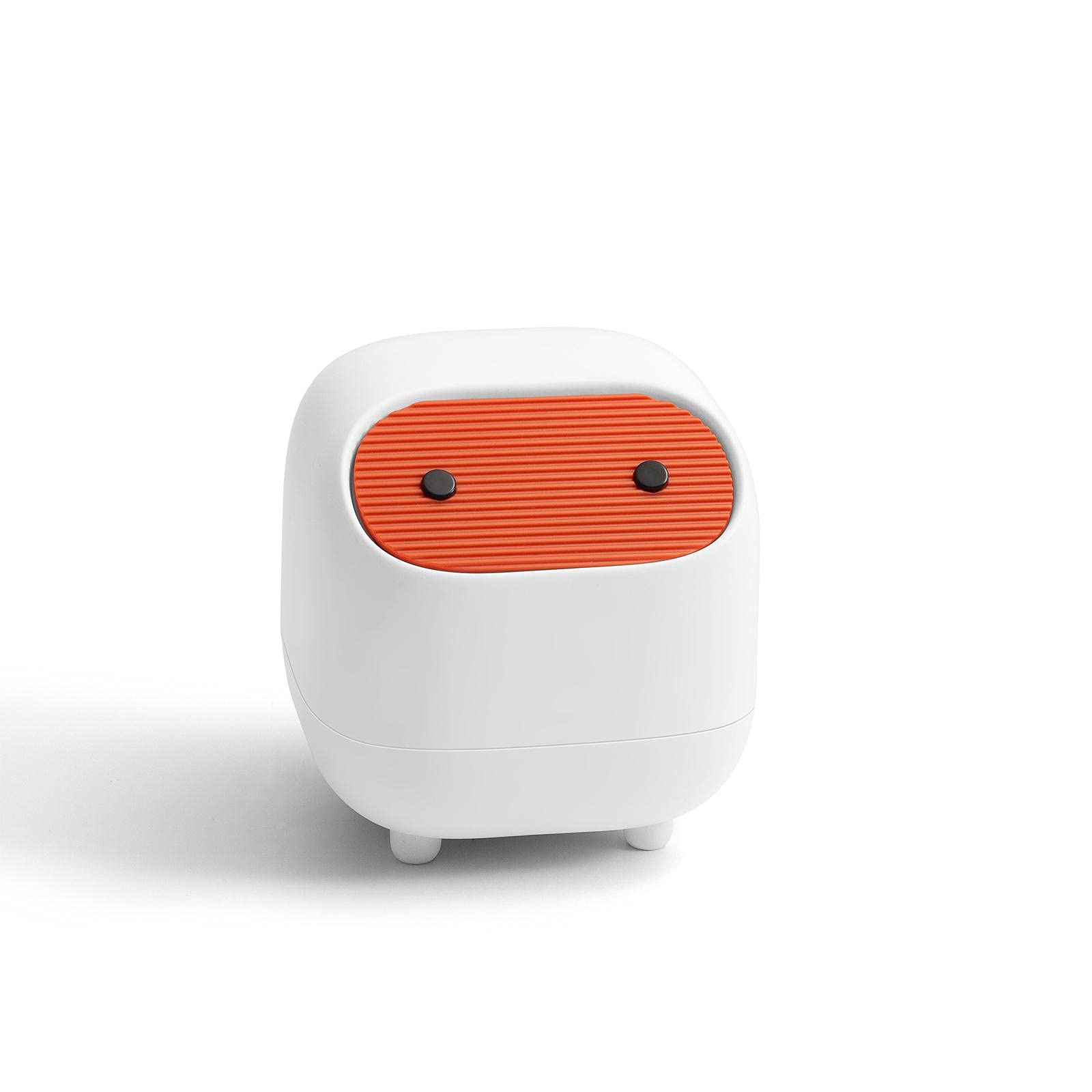 Mini Trash Can with Lid - Cute Ninja Design Small Plastic Garbage Bin for Office Desk, Bathroom Vanity, Coffee Table & Home Decor | Portable Waste Basket for Office, Bedroom, Dorm Room (White)