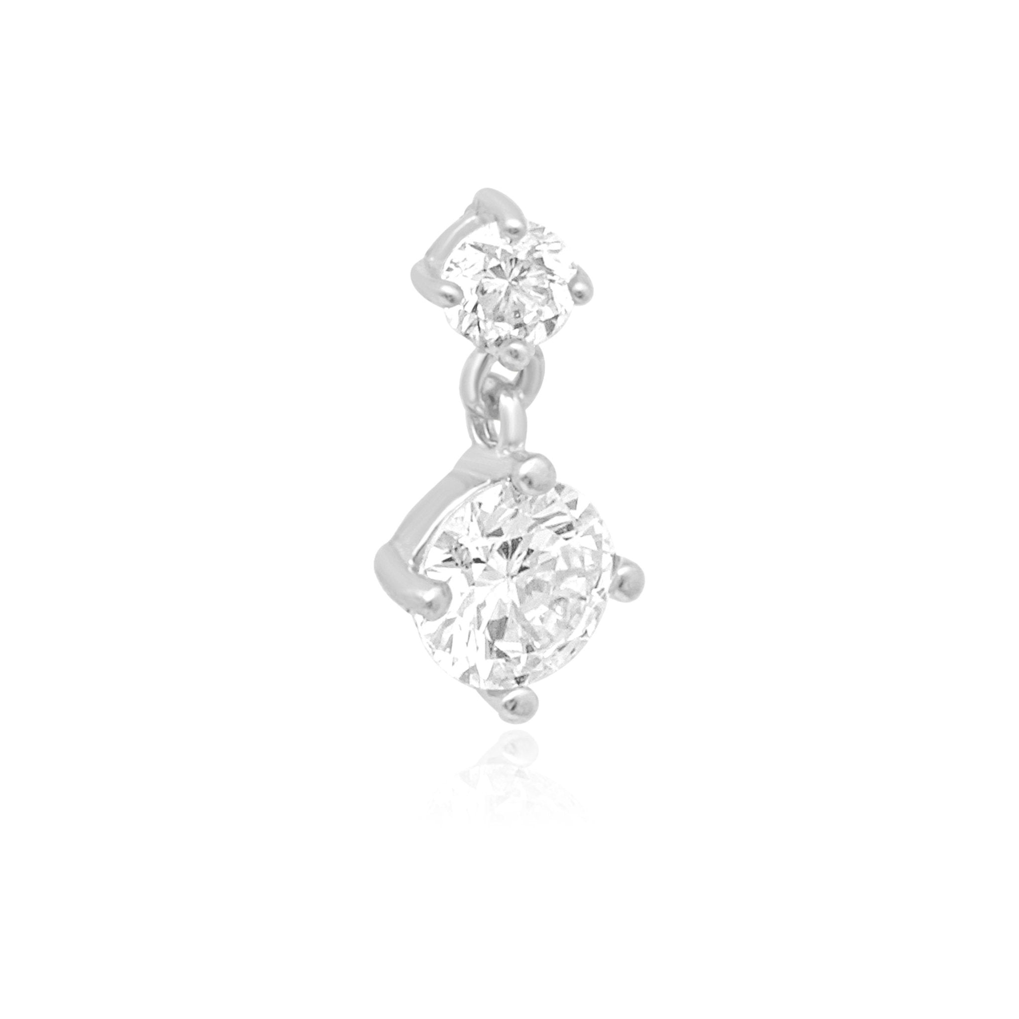 14k White Gold Double Diamond Drop Flat Back Stud Earrings - Elegant & Dainty Jewelry for Women, Perfect for Parties, Weddings & Everyday Wear