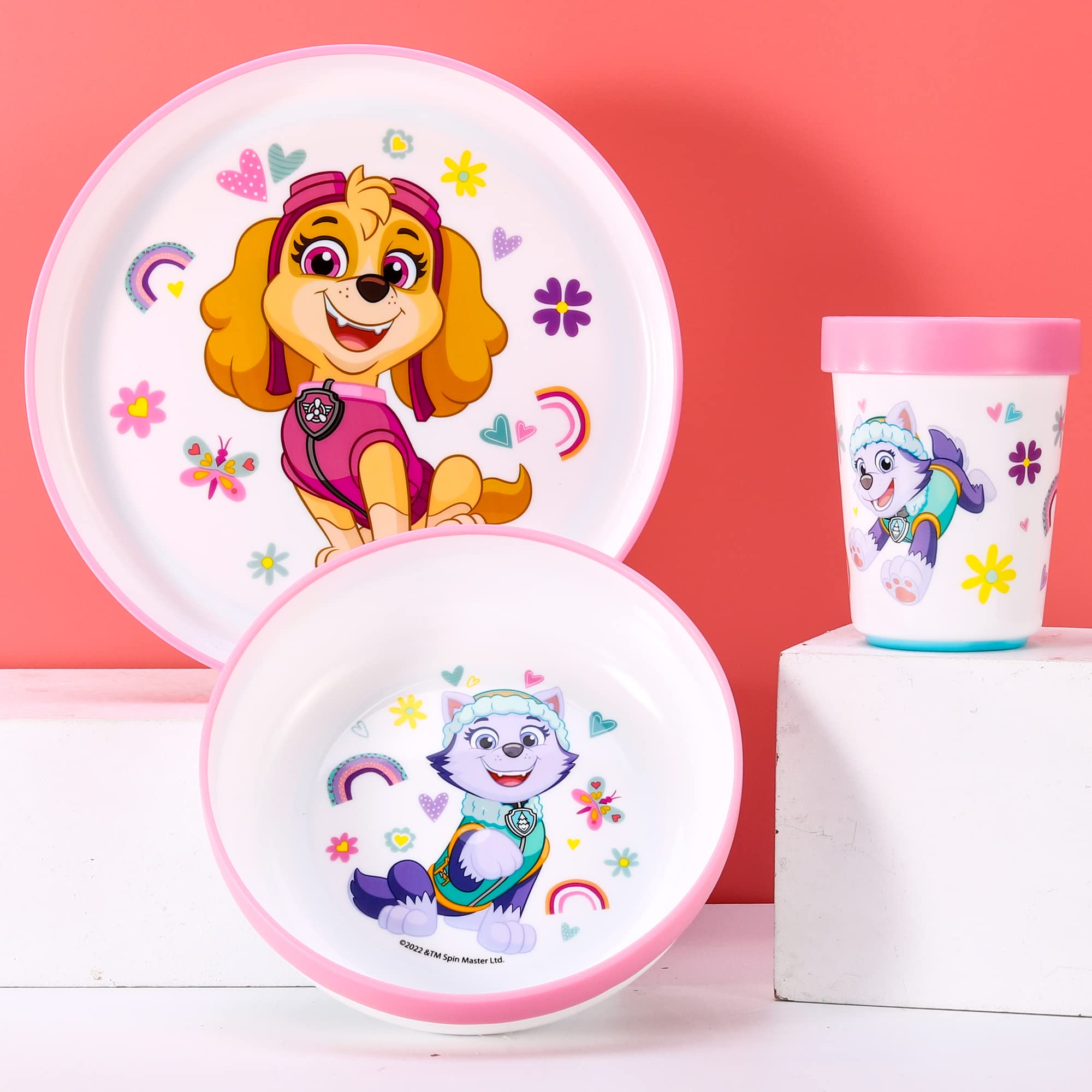Paw Patrol 3-Piece Reusable Kids Dinnerware Set - Bicolor Plate, Bowl & Cup | Durable Premium Tableware for Toddlers | Perfect for Home, School & Picnics