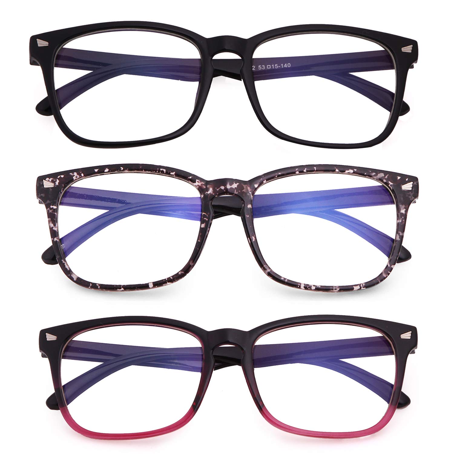 Blue Light Blocking Glasses for Women & Men - Anti Eyestrain Computer Glasses with UV Protection (3 Pack) - Perfect for Office Work, Gaming & Screen Time