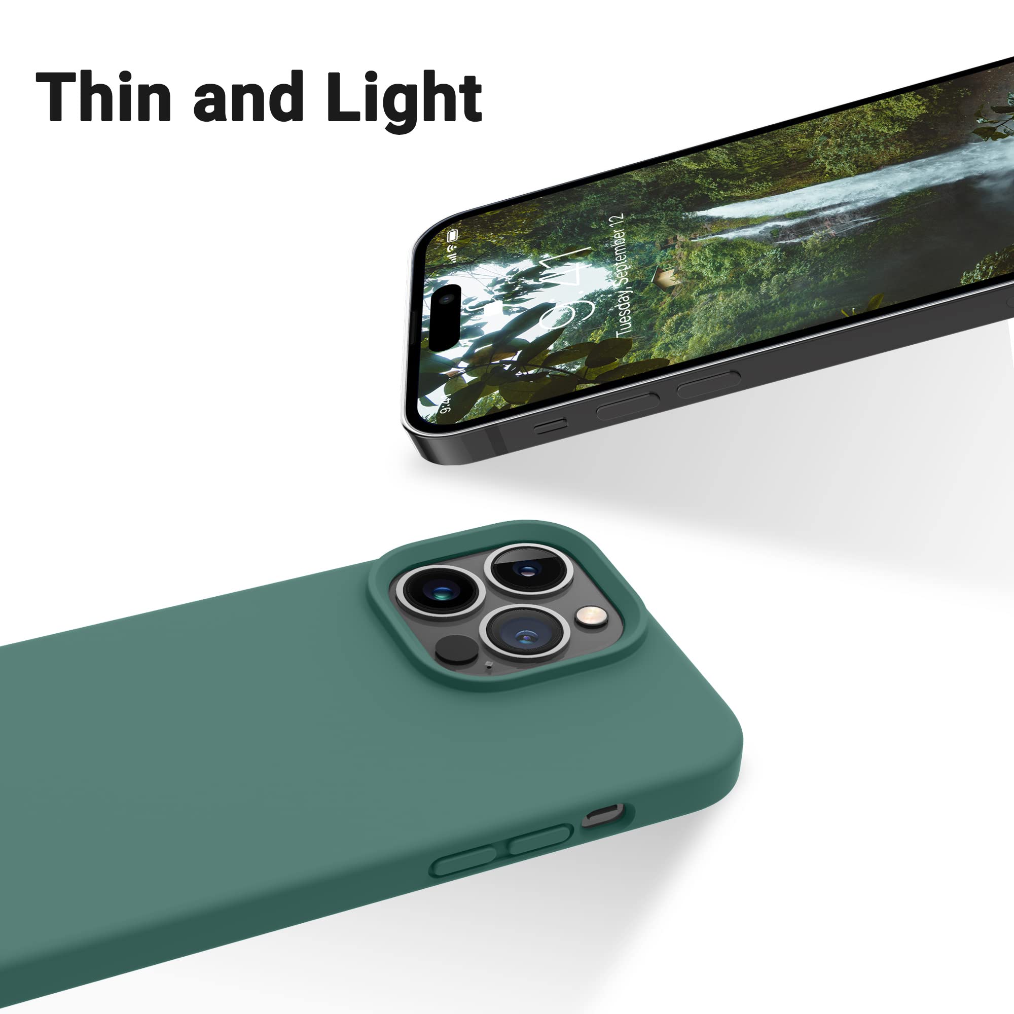 OTOFLY Shockproof Slim Silicone Case for iPhone 14 Pro (6.1 Inch) - Premium Protective Phone Cover in Pine Green | Perfect for Everyday Use, Travel & Outdoor Activities