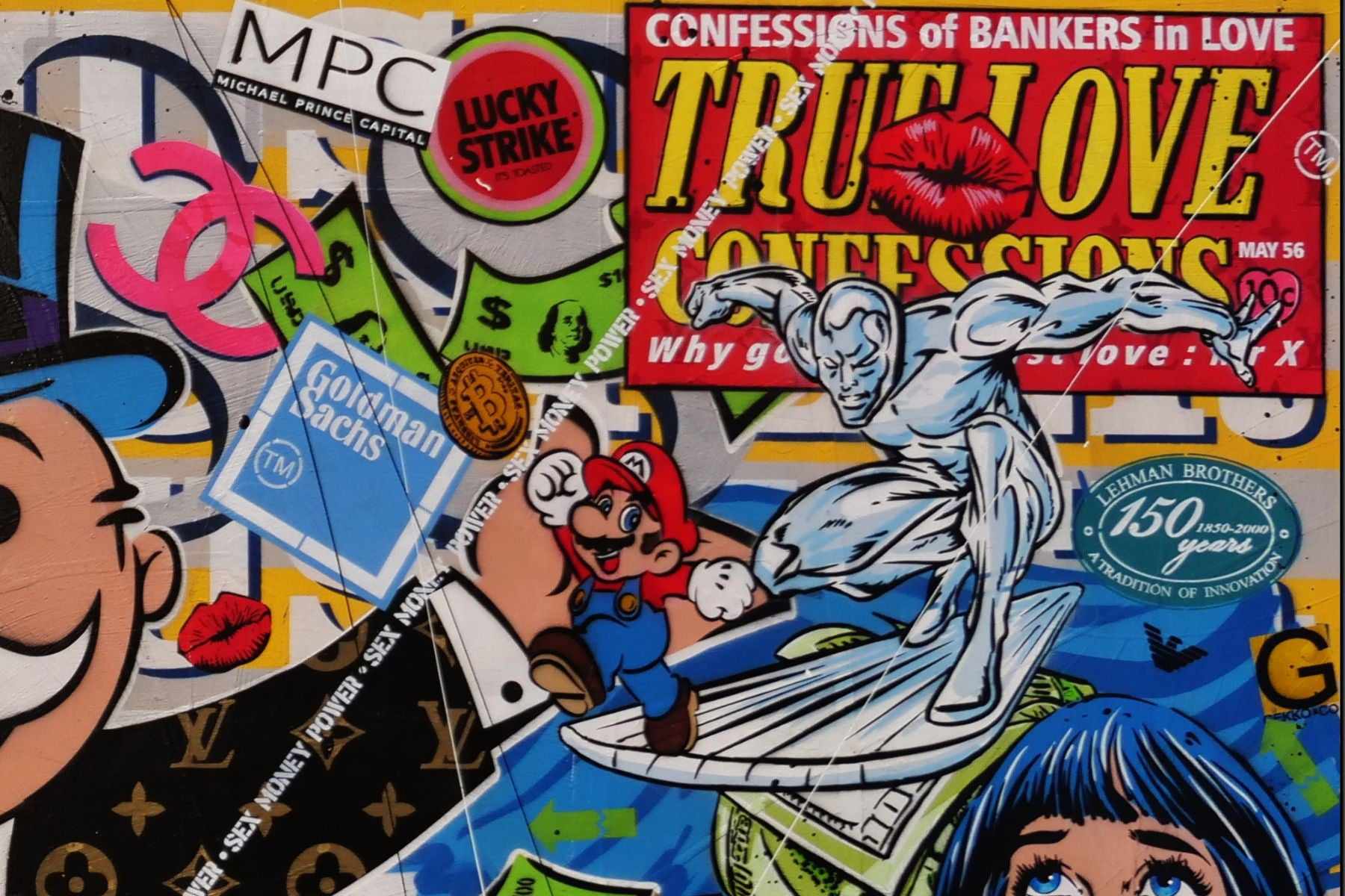 Mr Monopoly Temptation 270cm x 120cm Textured Urban Pop Art Canvas Painting - Modern Wall Decor for Living Room, Office & Game Room