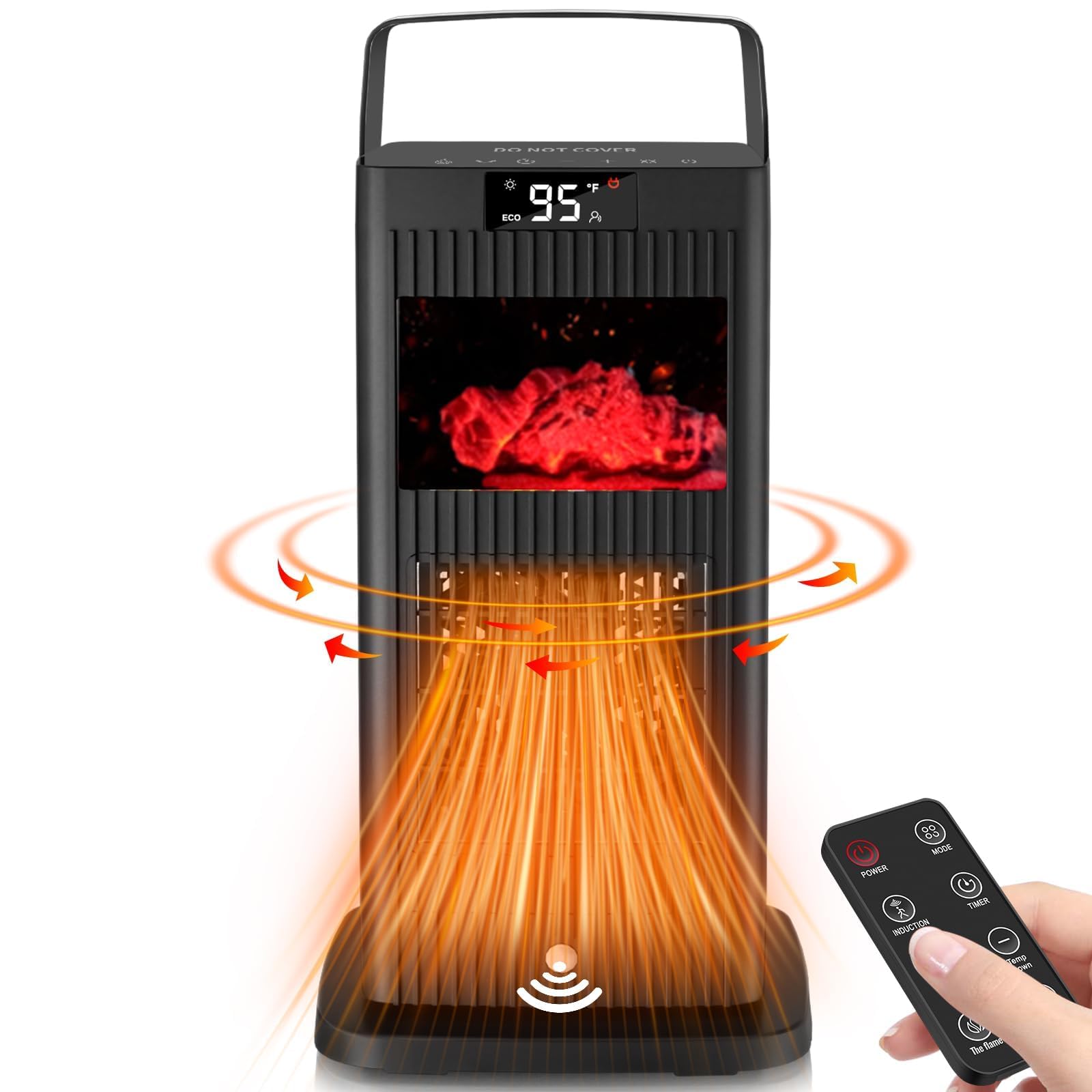 2024 Upgraded Portable Space Heater with Infrared Sensor & Fireplace Flame Effect - PTC Ceramic Electric Heater, 4 Heating Modes for Fast Warmth - Perfect for Office, Desk, Garage & Indoor Use | Cozy Home & Workspace Heating Solution