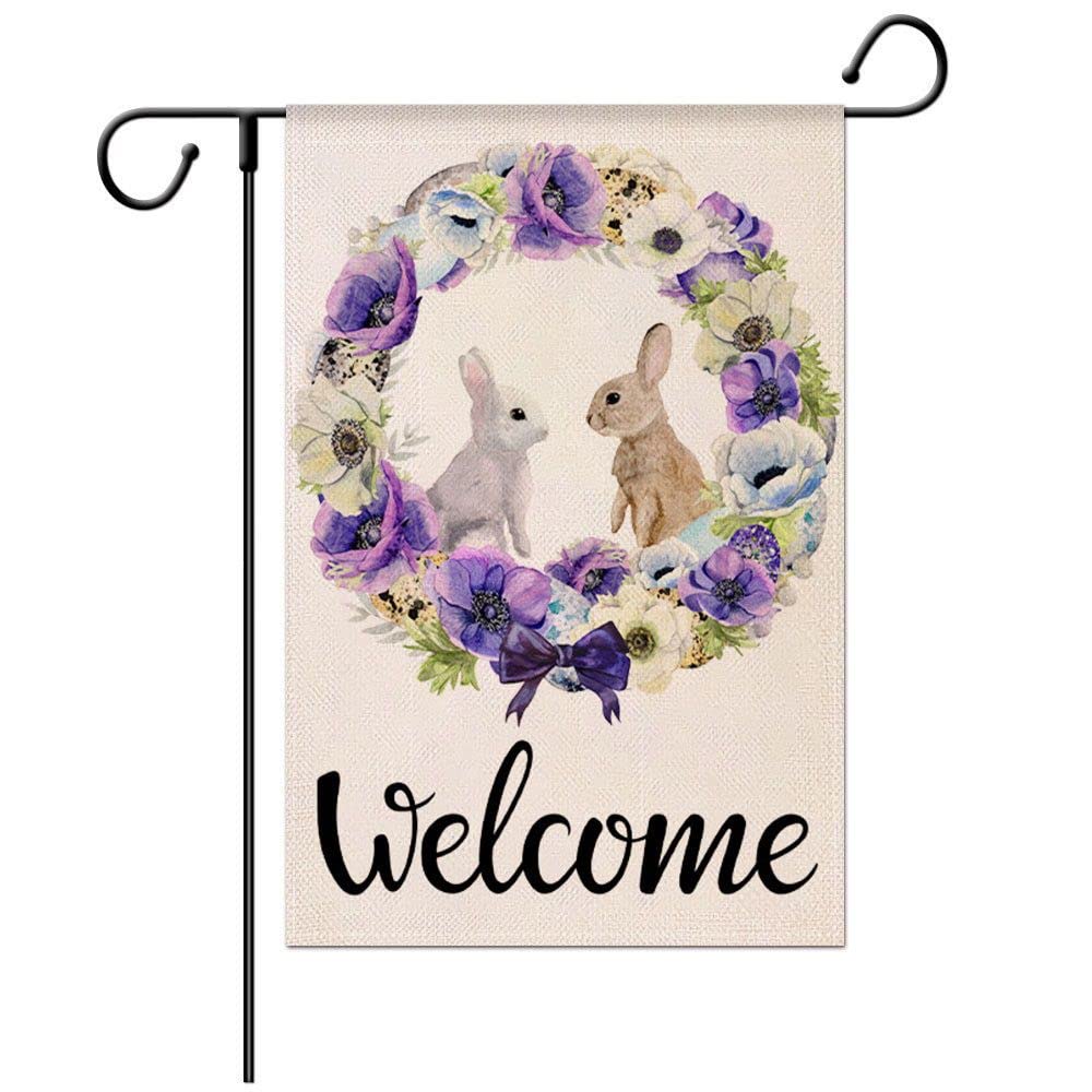 Double Sided Easter Garden Flag - Vertical Welcome Bunny Ears & Flowers Outdoor Decor for Yard, Farmhouse, Porch | Holiday Spring Decoration for Easter Celebrations & Home Decor
