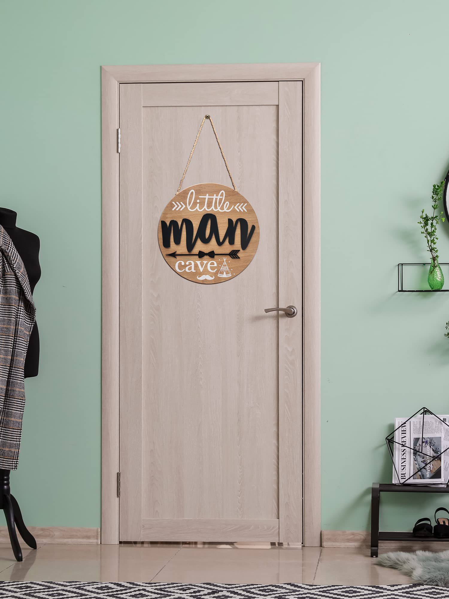 Little Man Cave Wooden Circle Door Sign - Woodland Nursery Decor for Boys, Baby & Toddler Room - Kids Bedroom & Living Room Wall Hanging Decor - Perfect for Baby Showers, Birthday Gifts & Nursery Themes