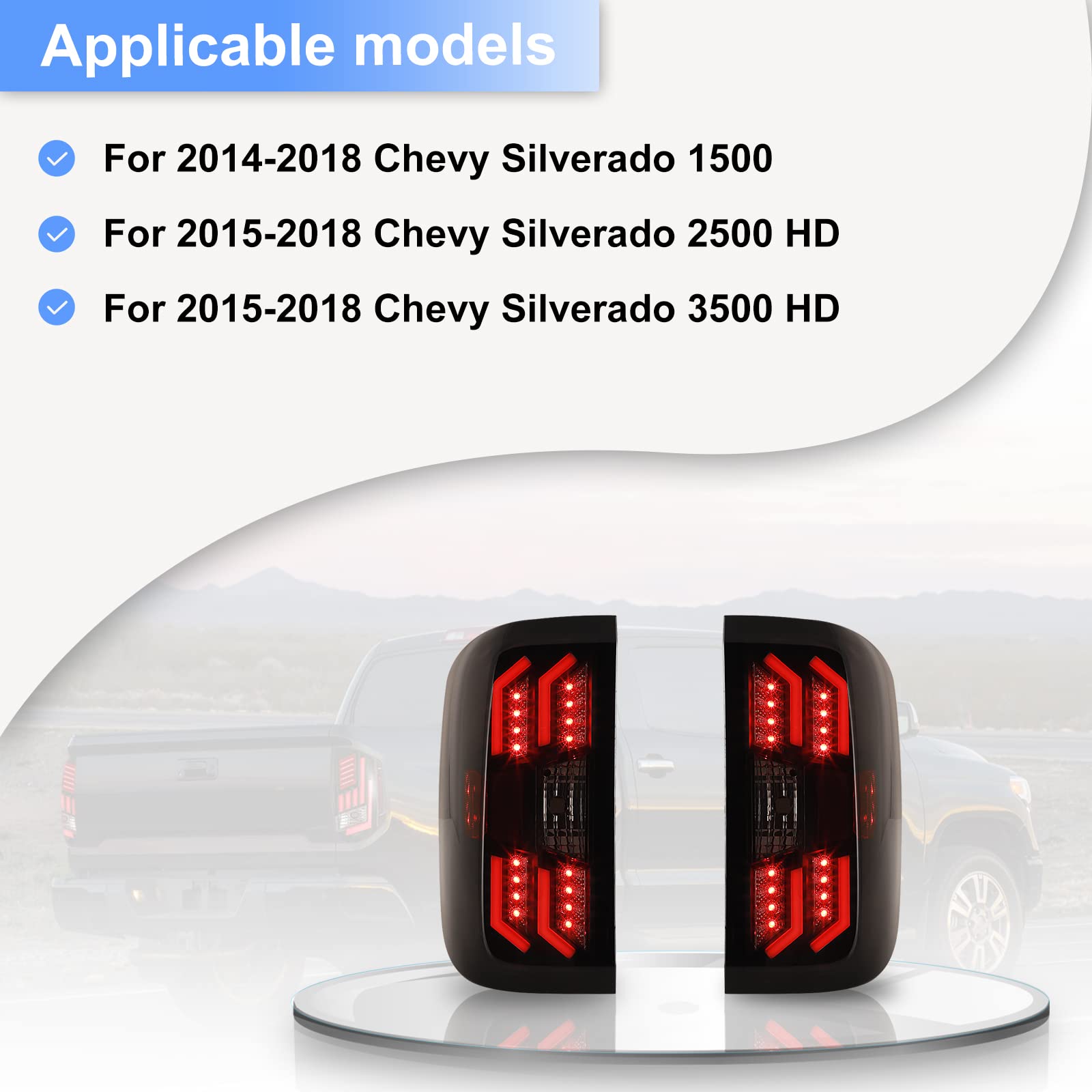 ROXX LED Taillight Assembly for 2014-2018 Chevy Silverado 1500 2500 3500 - Black Smoke Lens LED Tail Lights & Brake Lamps (Pair) - Upgrade Your Truck's Style & Safety for Night Driving & Off-Road Adventures