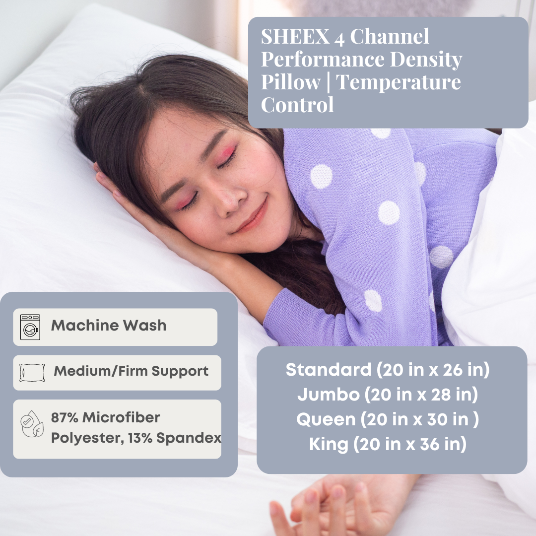 SHEEX 4 Channel Performance Density Pillow for Cooling & Temperature Regulation - Perfect for Hot Sleepers & Night Sweats Relief