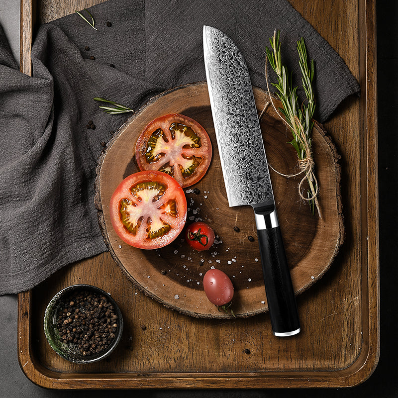 Premium 7-Piece Noir Knife Set - VG10 Stainless Damascus Steel with Black G10 Handle - Perfect for Home Chefs, Professional Kitchens & Gift Giving
