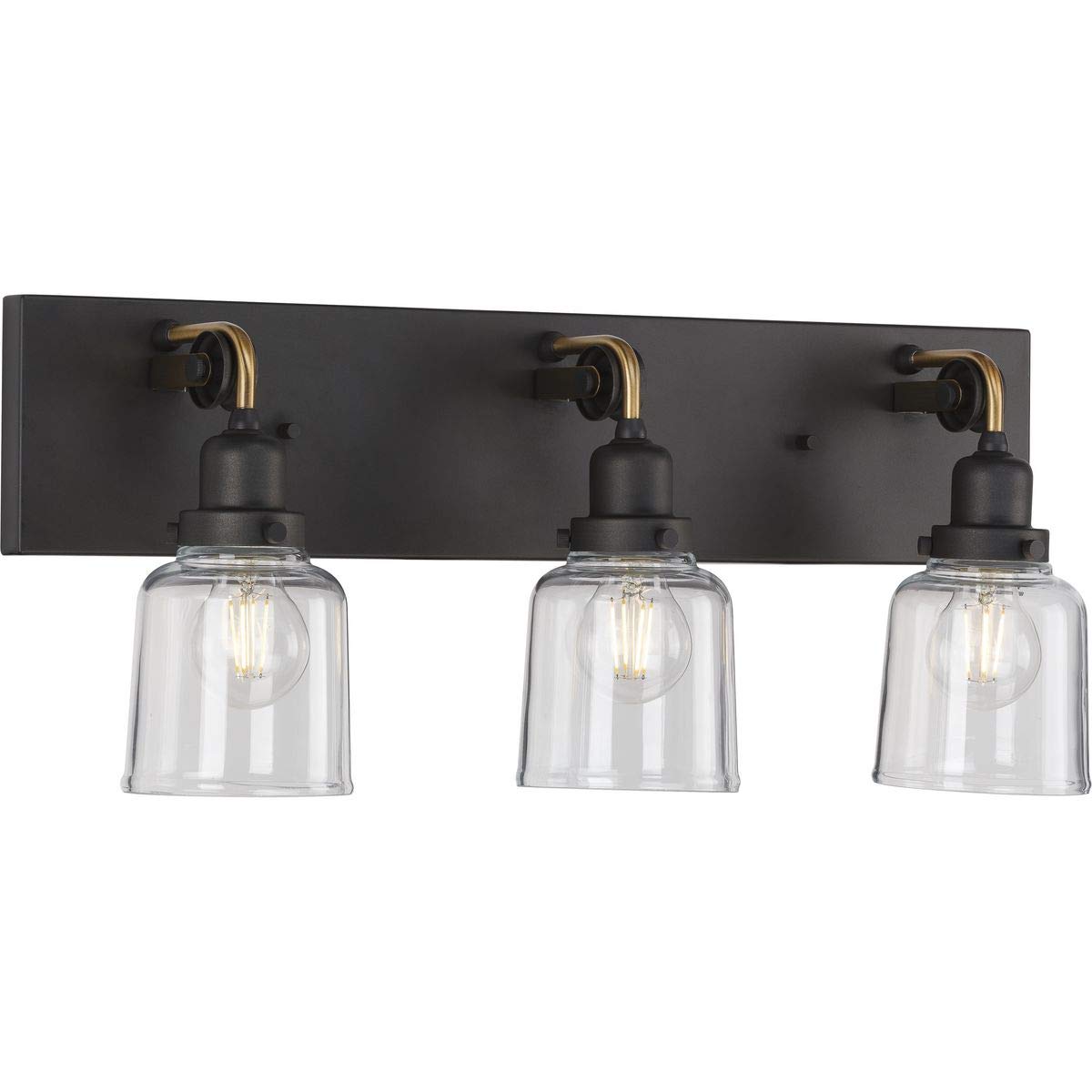 Progress Lighting Rushton Collection 3-Light Clear Glass Farmhouse Bathroom Vanity Light in Graphite - Perfect for Rustic Bathroom Decor and Modern Farmhouse Style Homes