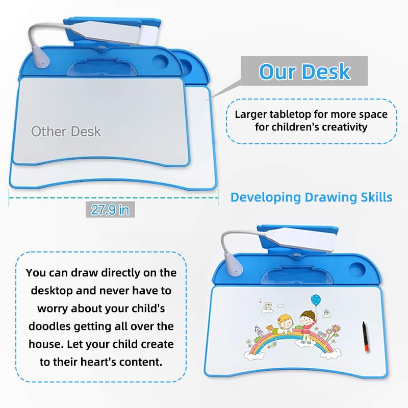 Adjustable Kids Desk and Chair Set with LED Light & Storage Drawer - Ergonomic Study Desk for Children, Tiltable Desktop for Drawing, Reading & Homework - Perfect for Bedroom, Homeschooling & Playroom (Pink)