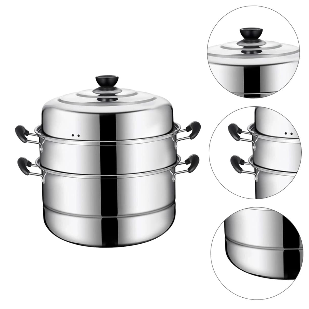 DOITOOL 3-Layer Stainless Steel Steamer Pot - Stackable Steaming Pot for Soup, Vegetables & Seafood | Durable Home Cookware for Healthy Cooking & Meal Prep