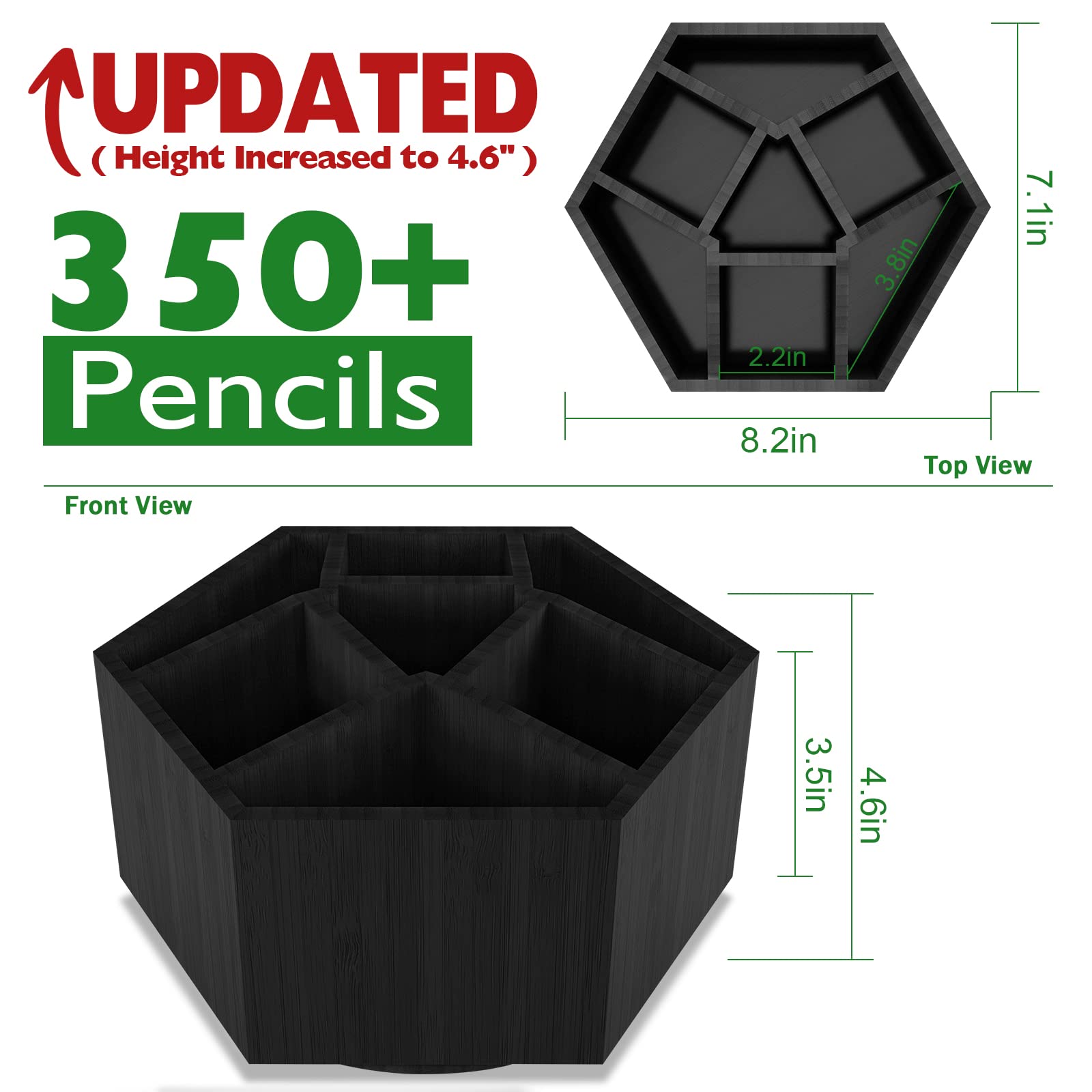 Kids Art Caddy Organizer - 7-Compartment Bamboo Rotating Desk Storage for 325+ Pencils, Markers & Craft Supplies | Perfect for Classroom, Homeschool & Art Studio Organization (Black)