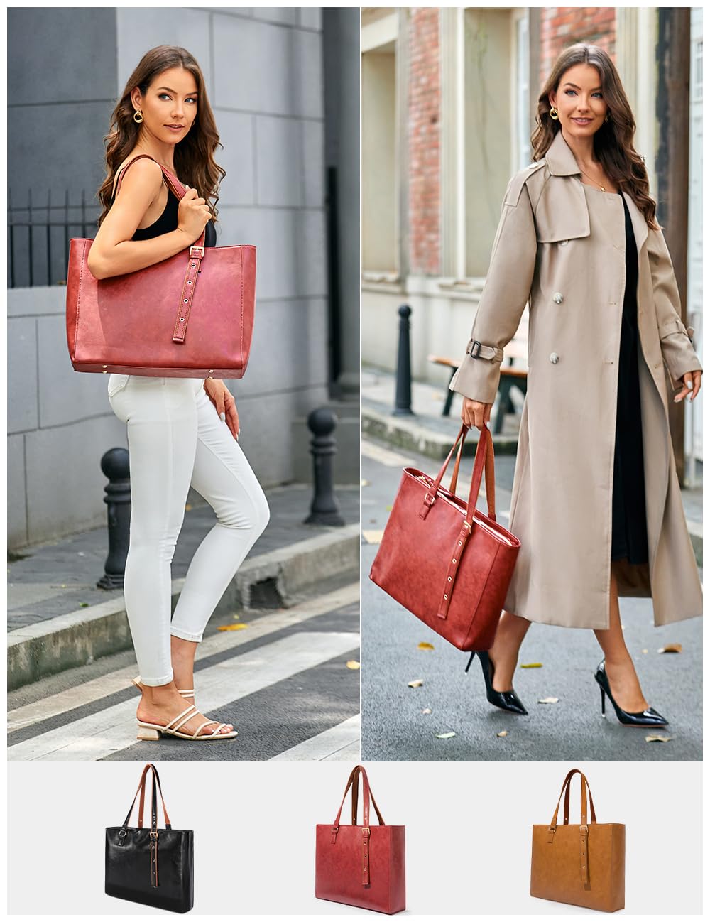 Red 15.6 Inch Laptop Tote Bag for Women - Stylish Work & Travel Computer Bag for Office, Commute, and Daily Use