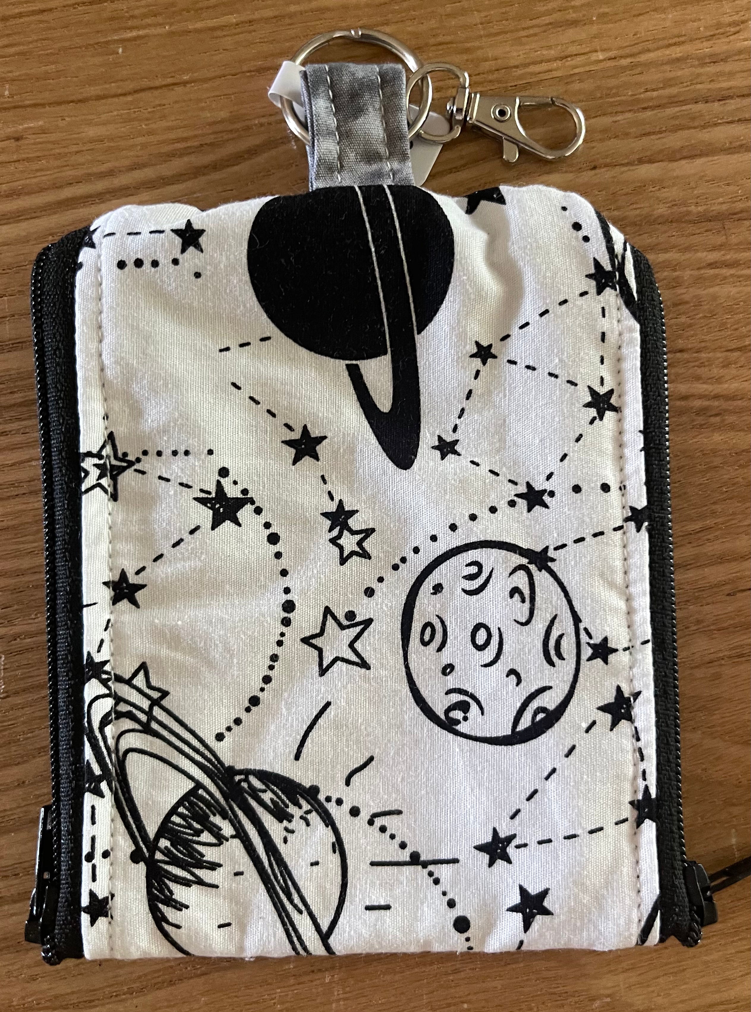 2 Pocket Zipper Keychain Wallet - Universe & Stars Design for Keys, Coins & Small Essentials | Perfect for Travel, Gym & Everyday Use