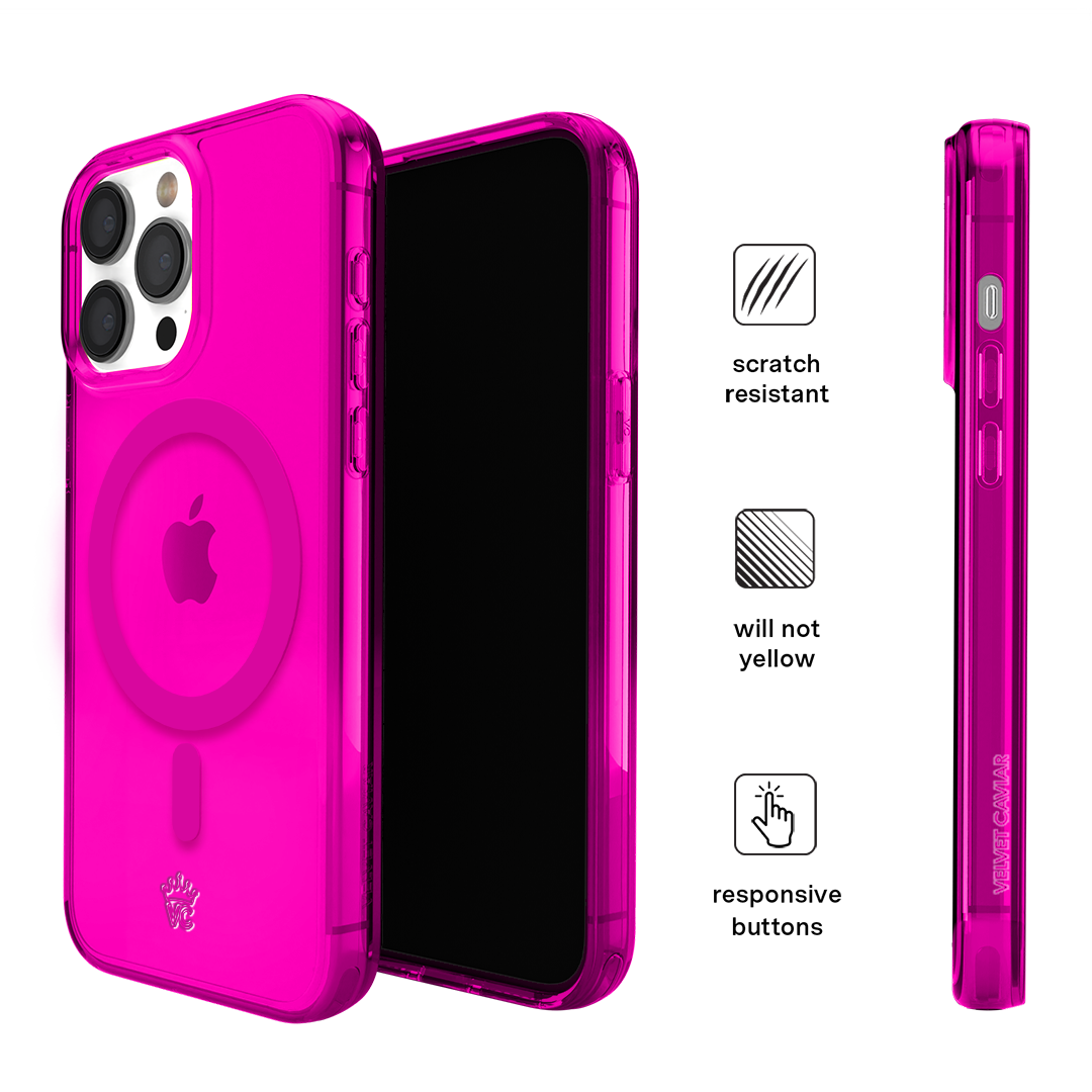 Neon Pink Clear iPhone Case - Shockproof & Scratch-Resistant Protective Cover for iPhone 13/14/15 - Trendy Transparent Design for Everyday Use & Fashion Statement