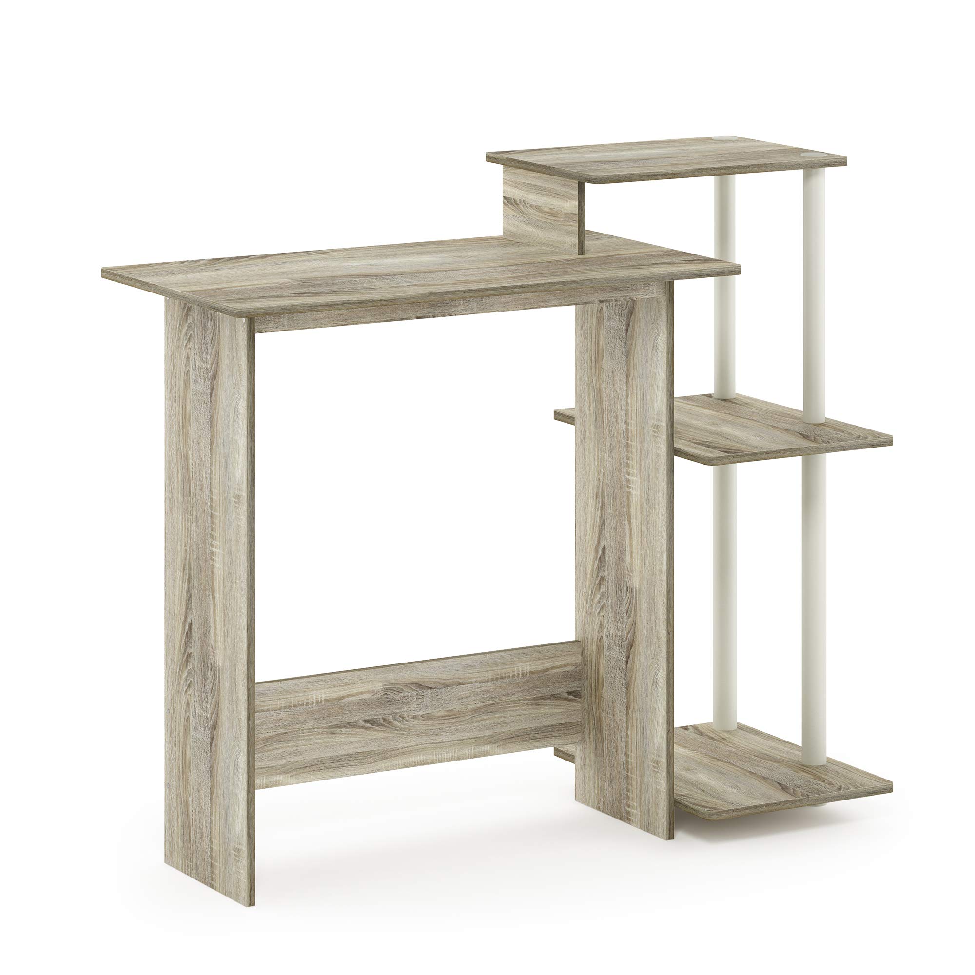 Furinno Compact Home Office Desk with Square Shelves - Sonoma Oak & White Finish | Perfect for Small Spaces, Dorm Rooms, and Workspaces - Laptop Computer Desk with Storage