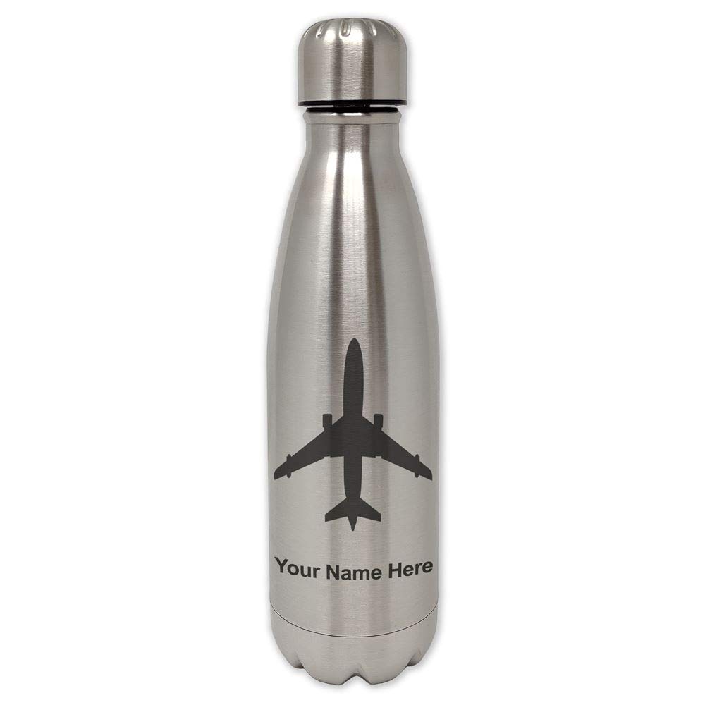 Personalized Stainless Steel Water Bottle with Laser Engraving - Single Wall, Jet Airplane Design - Perfect for Travel, Gym & Outdoor Activities