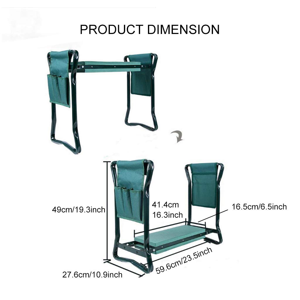 **Foldable Garden Kneeler Seat with 2 Tool Pouch - Portable Outdoor Gardening Bench with EVA Foam Pad & Knee Stool - Heavy Duty Gardening Tools Kit, Green, 23.5×10.9×19.3 Inch - Perfect for Planting, Weeding & Yard Work**
