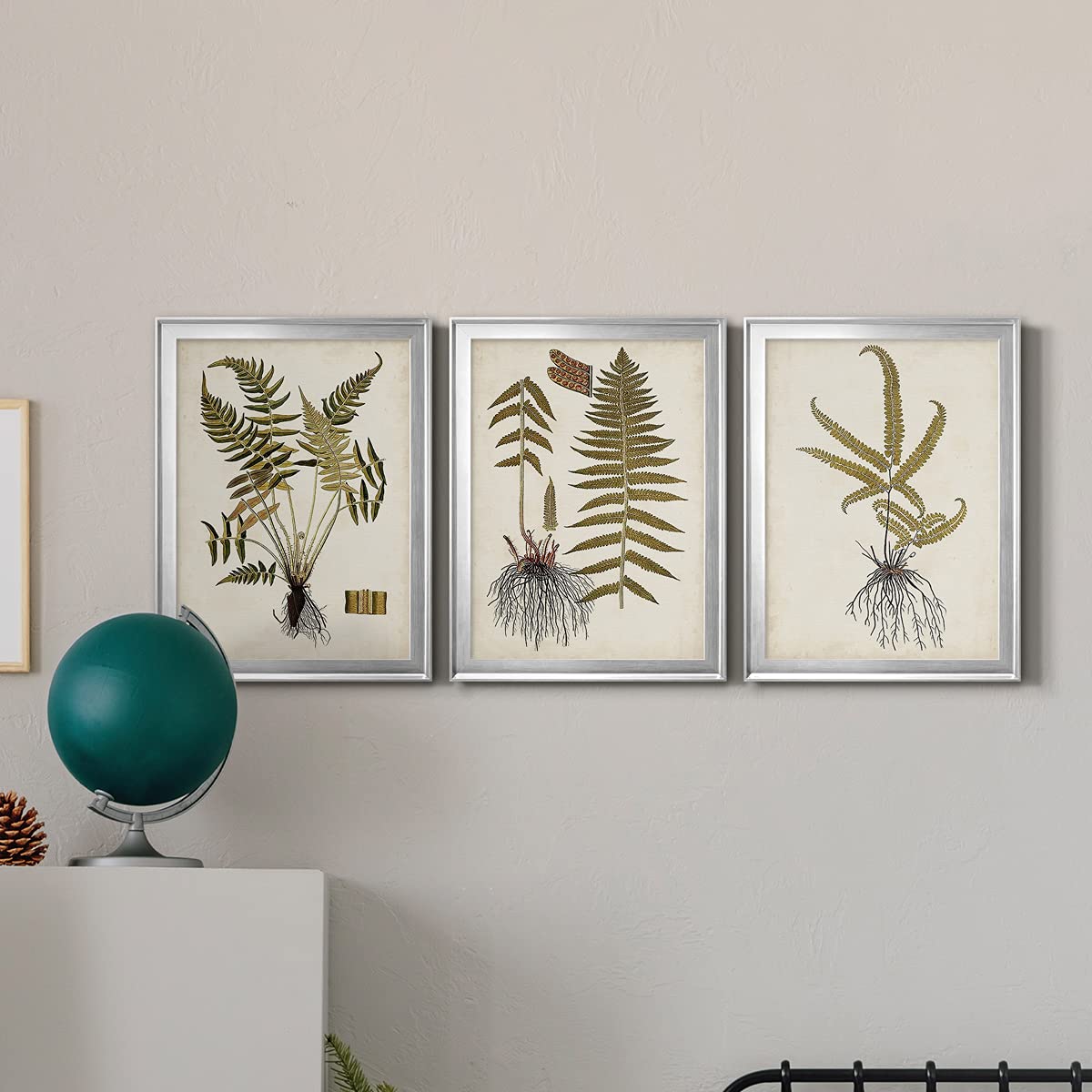 Renditions Gallery Wall Art Set - 3 Piece Silver Framed Canvas with Animals, Floral & Fern Botanical Designs - Modern Kitchen Décor & Eclectic Home Decor - 22x30 Inches Each Panel - Perfect for Living Room, Bedroom & Office Wall Decor
