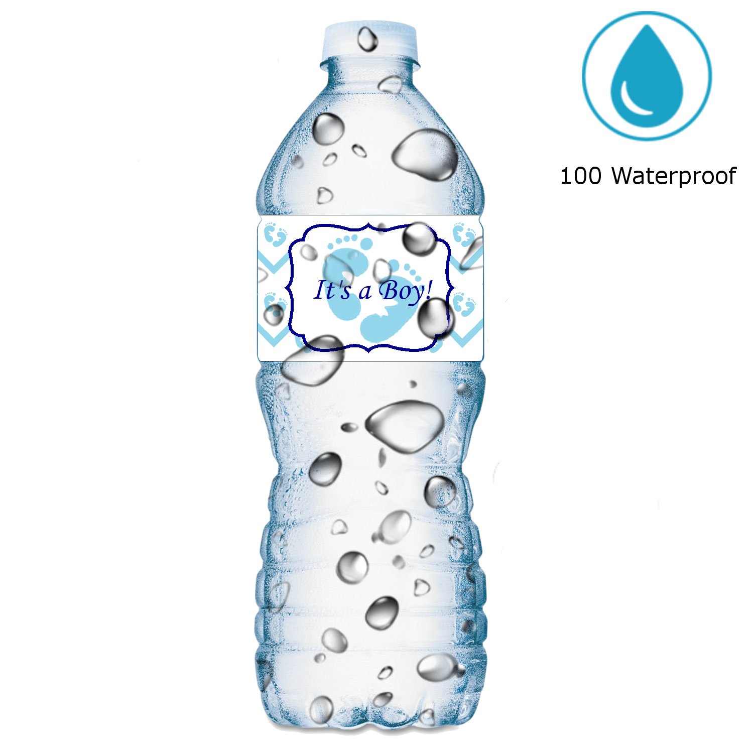 25 Its a Boy Blue Footprints Baby Shower Water Bottle Labels - Waterproof Party Decorations for Baby Showers, Gender Reveals & Newborn Celebrations - Made in USA